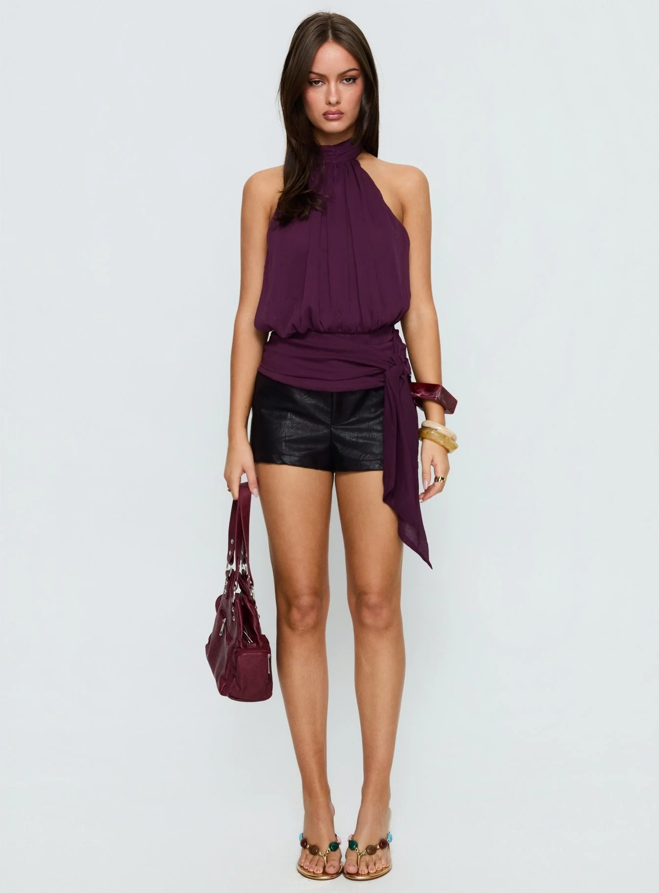 Faythe High Neck Tie Top Berry - Image 7