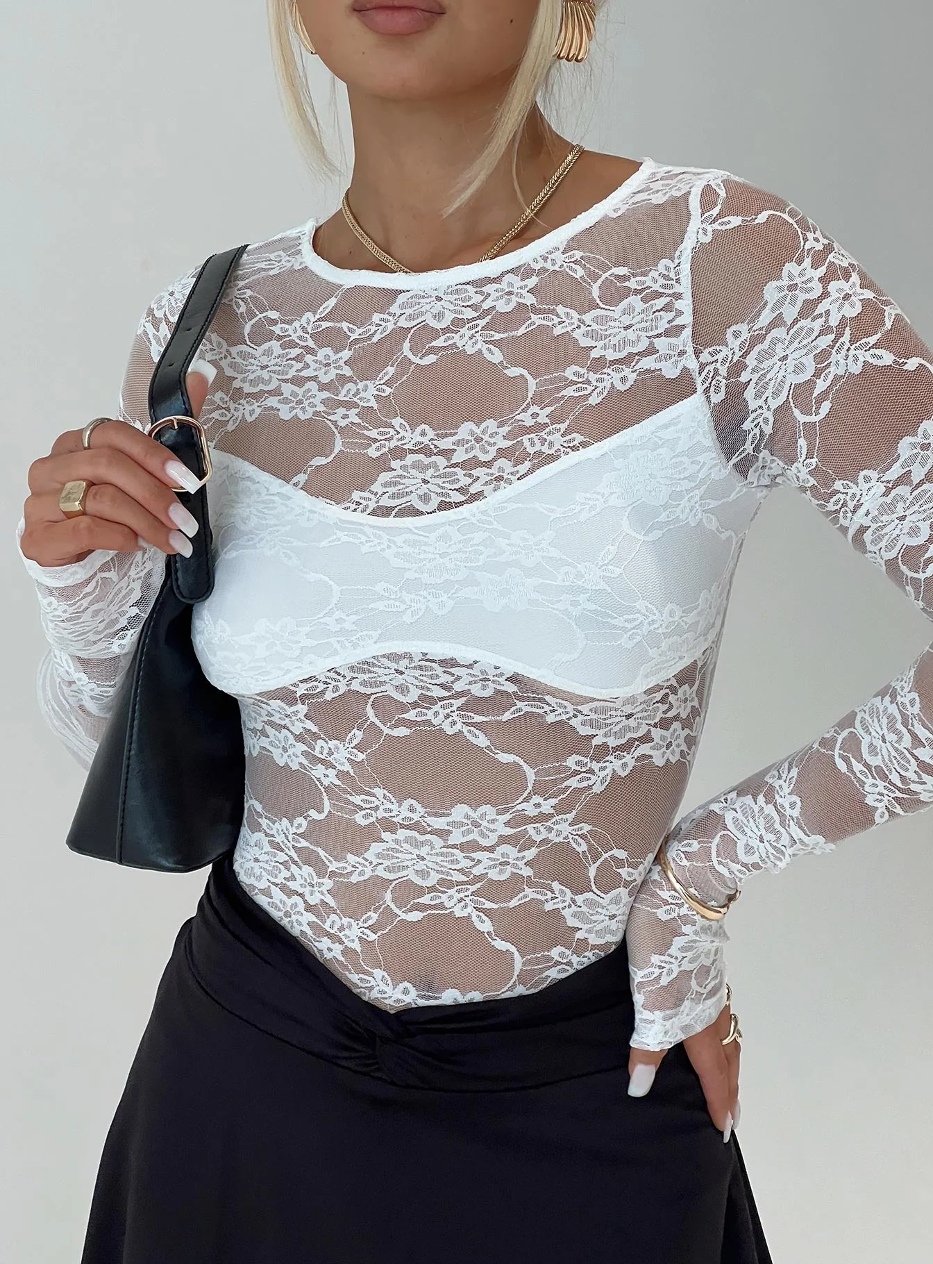 Feelix Long Sleeve Lace Bodysuit White - Image 8