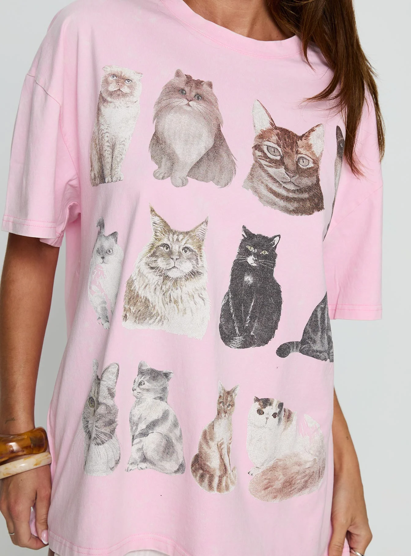 Feline Companions Oversized Graphic Tee Pink - Image 6
