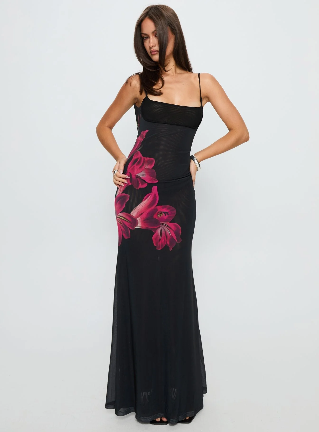 Fiadora Mesh Maxi Dress Black Floral - Image 3