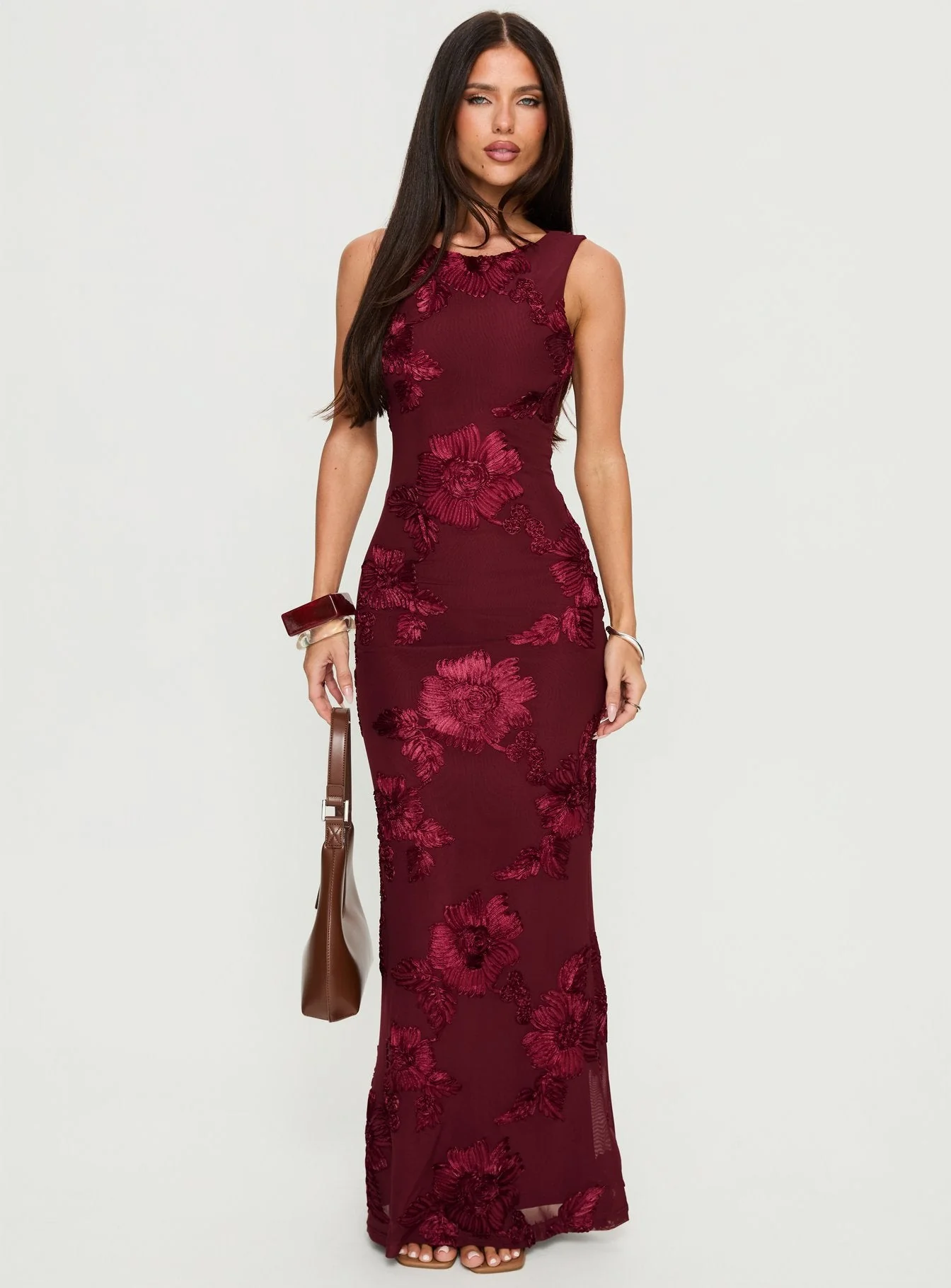 Fionna Floral Maxi Dress Burgundy - Image 2