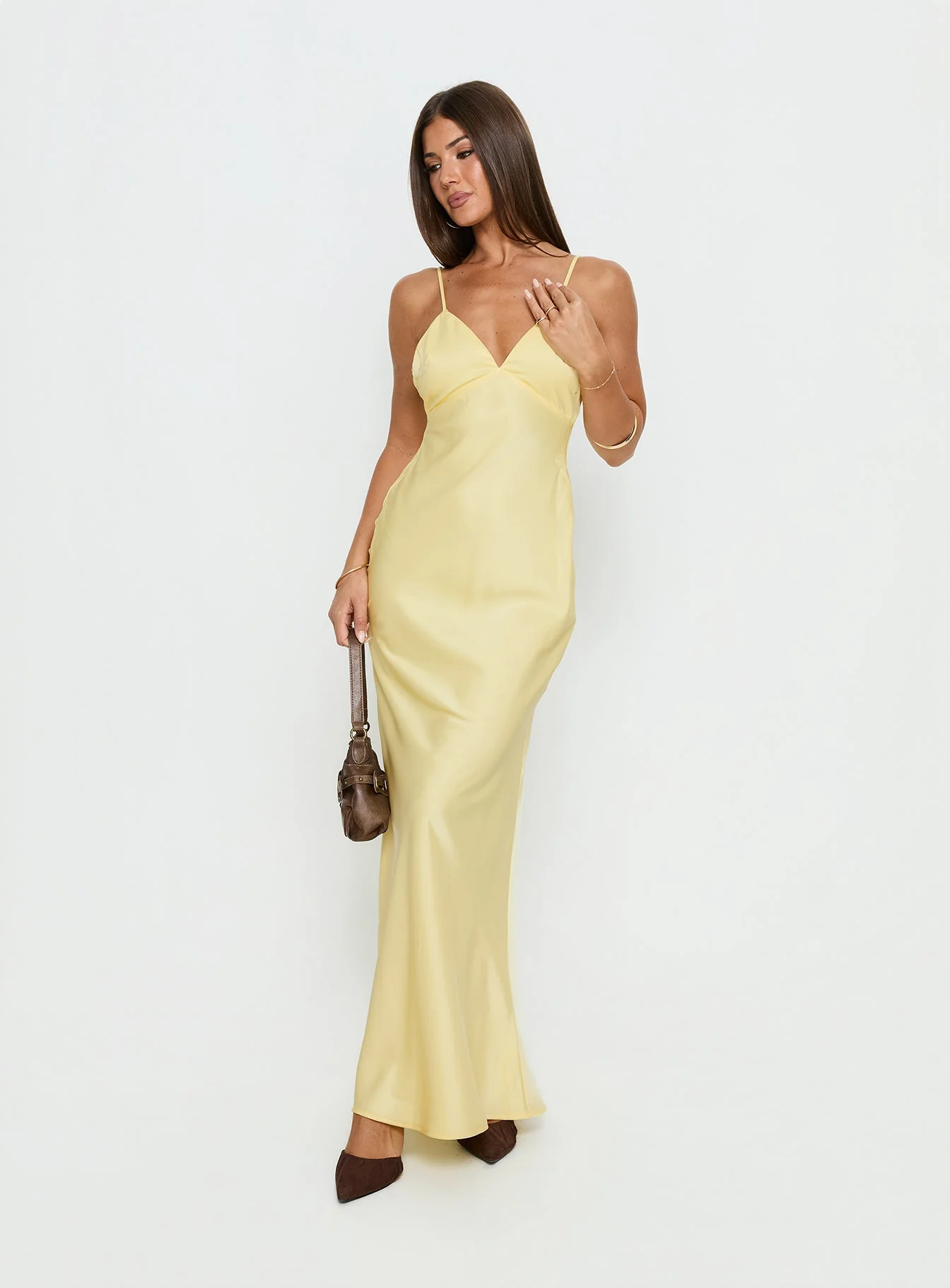 Flip A Switch Satin Lace Slip Maxi Dress Butter - Image 3