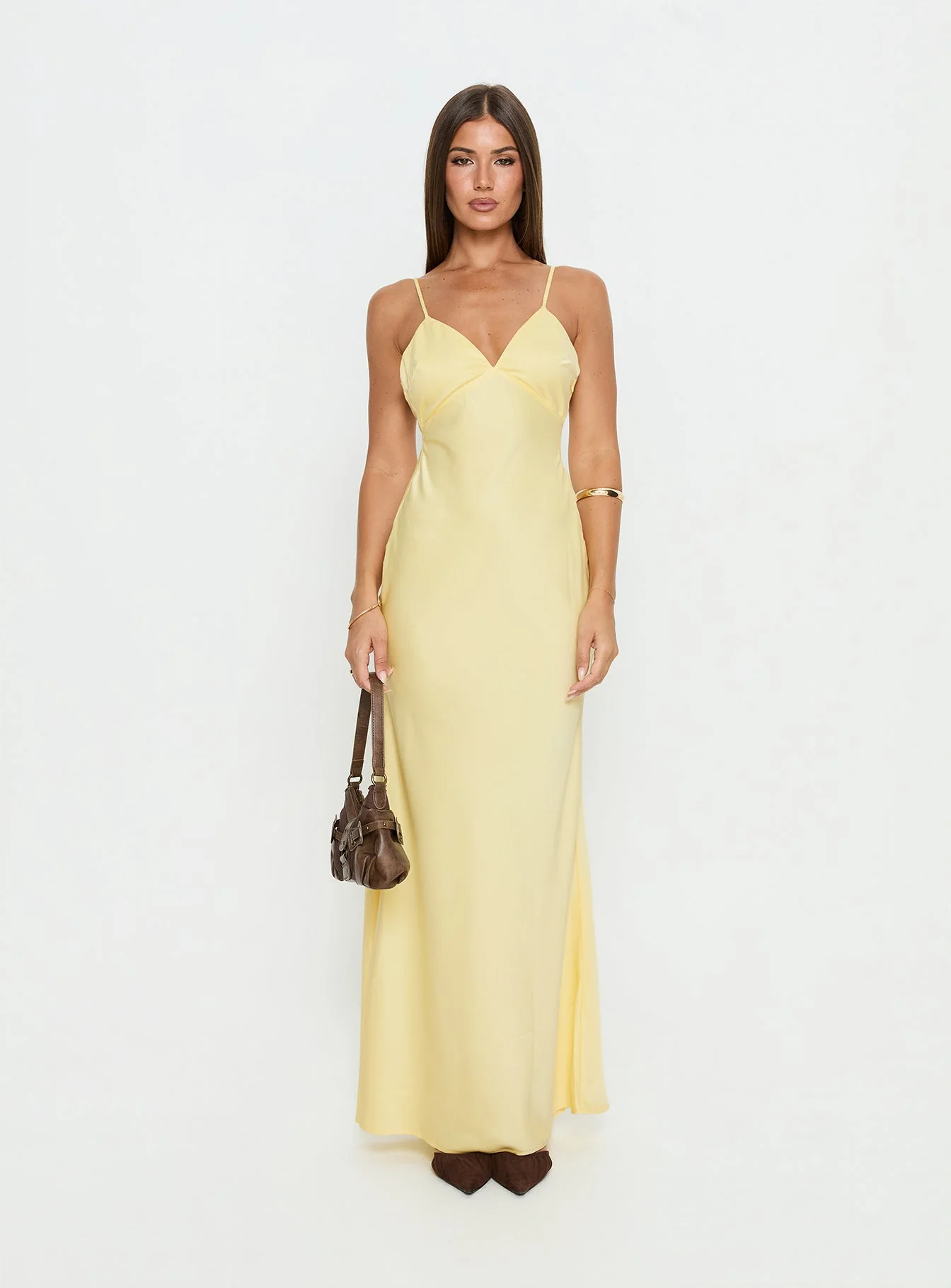 Flip A Switch Satin Lace Slip Maxi Dress Butter - Image 7