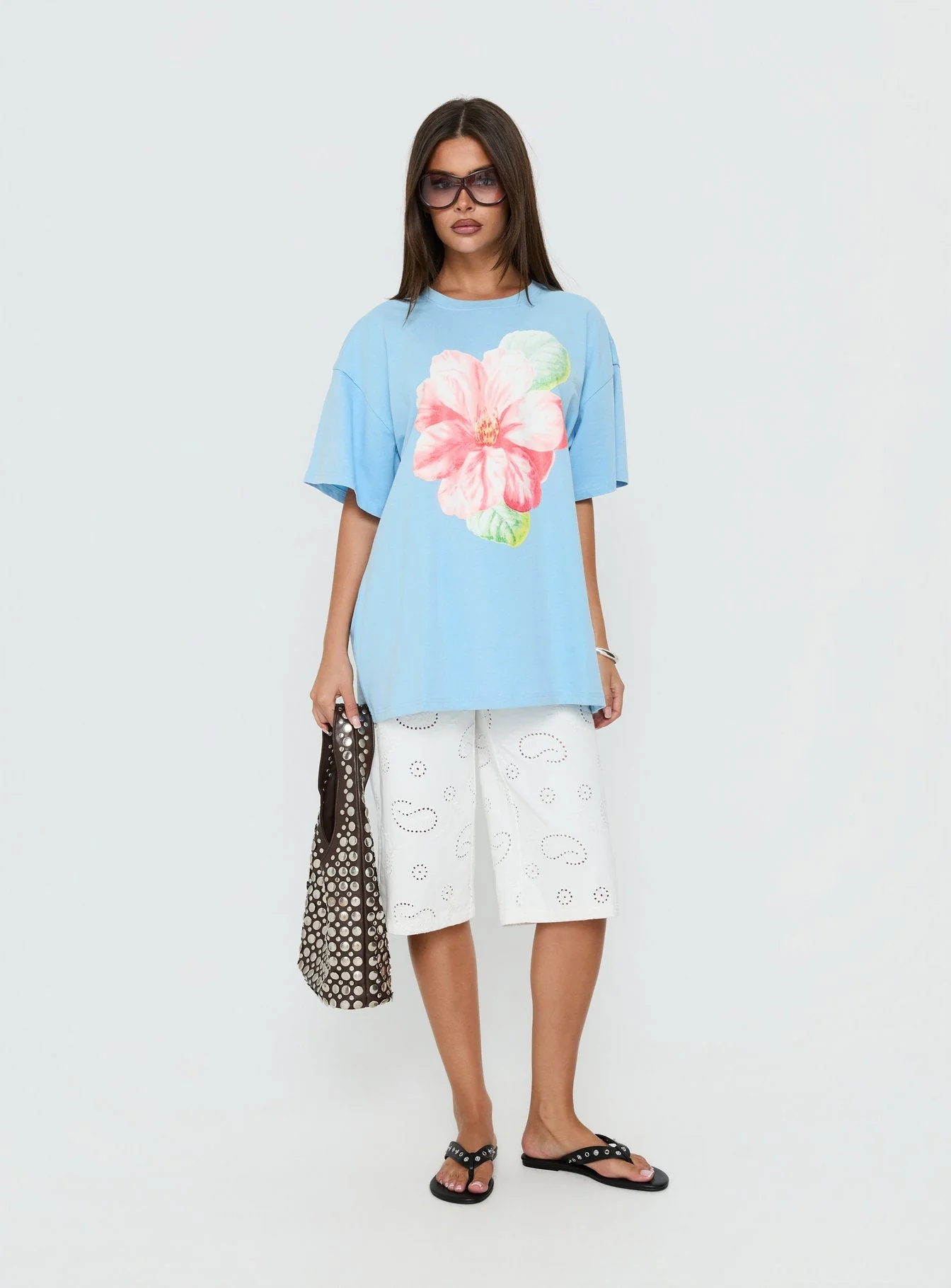 Floral Daydream Oversized Graphic Tee Washed Blue - Image 2