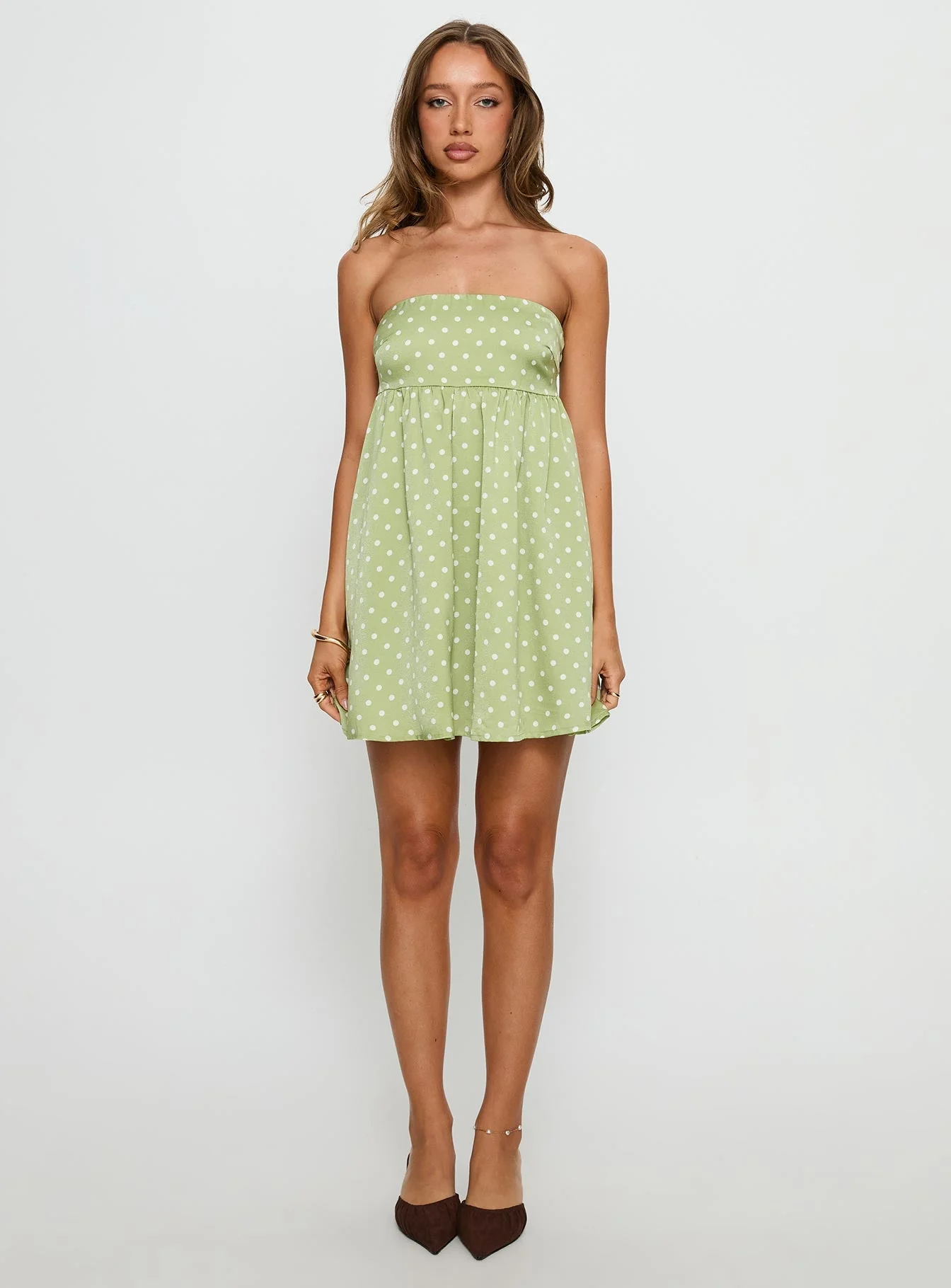Follow the Dream Strapless Mini Dress Green Polka Dot - Image 6