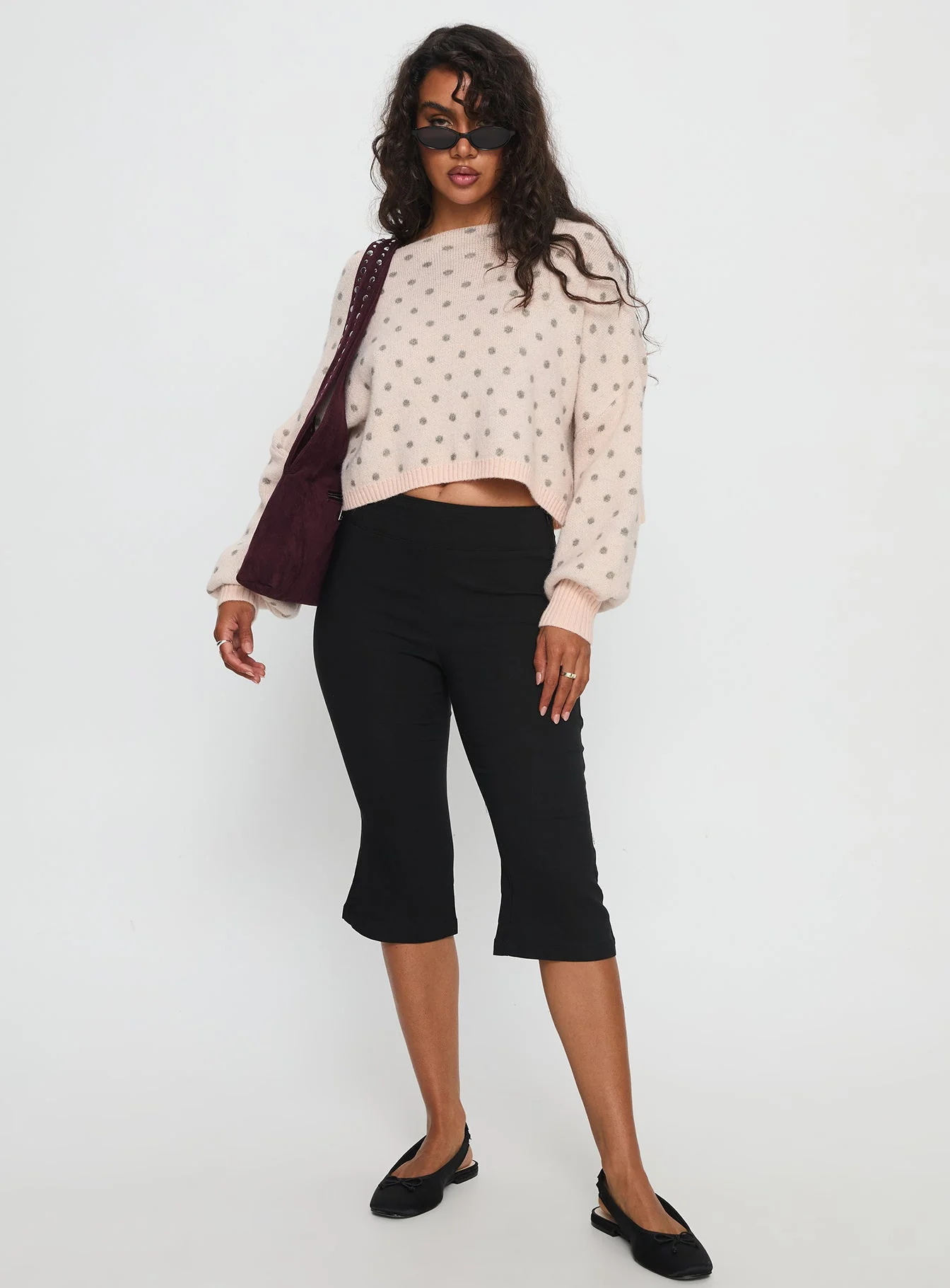 Francess Off Shoulder Knit Sweater Pink Polka - Image 2