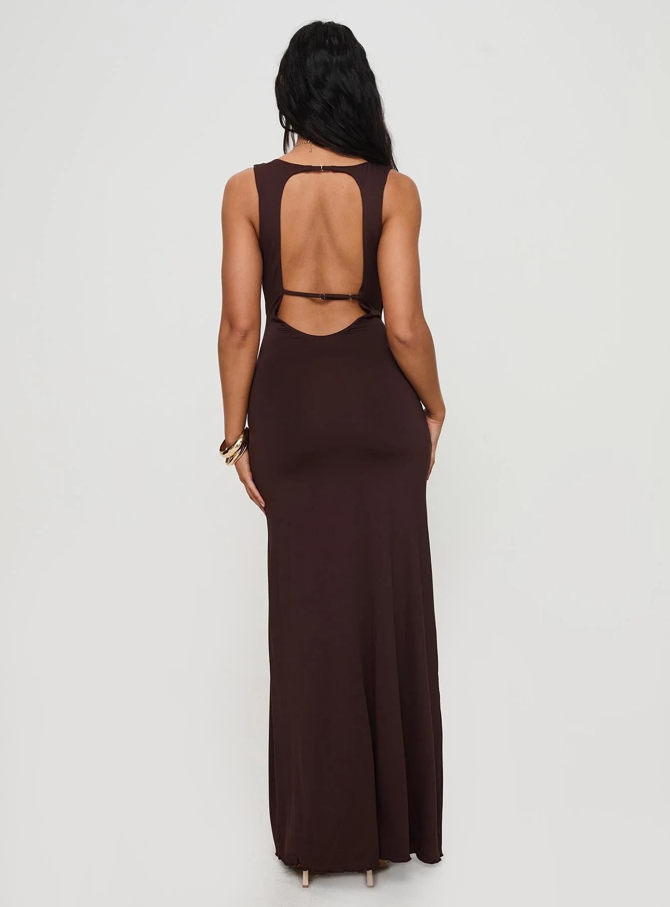 Frederica Plunge Maxi Dress Chocolate Petite - Image 5