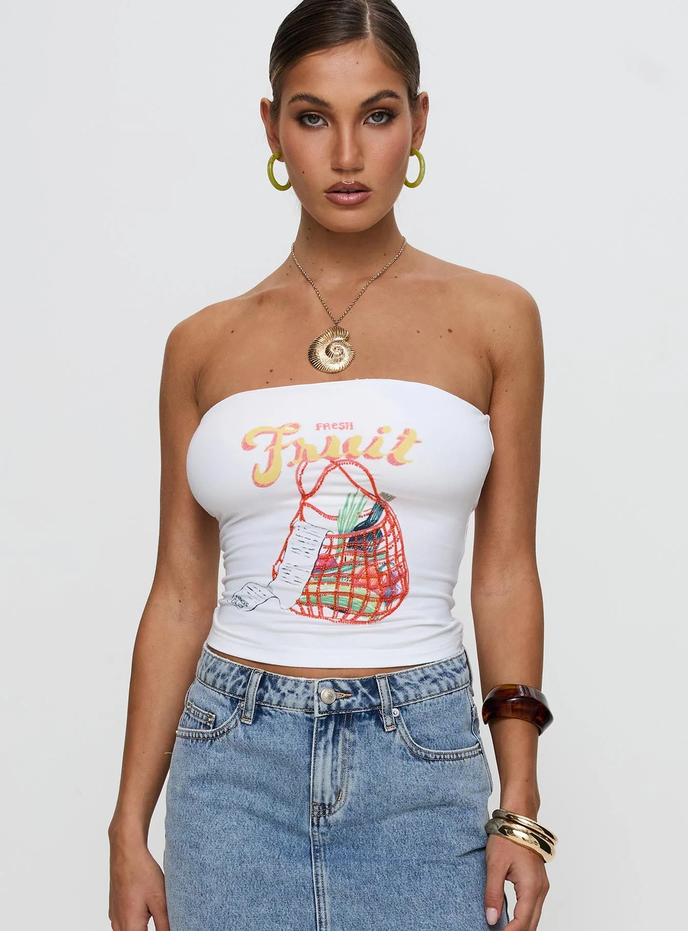 Fresh Fruit Strapless Top Ivory - Image 2
