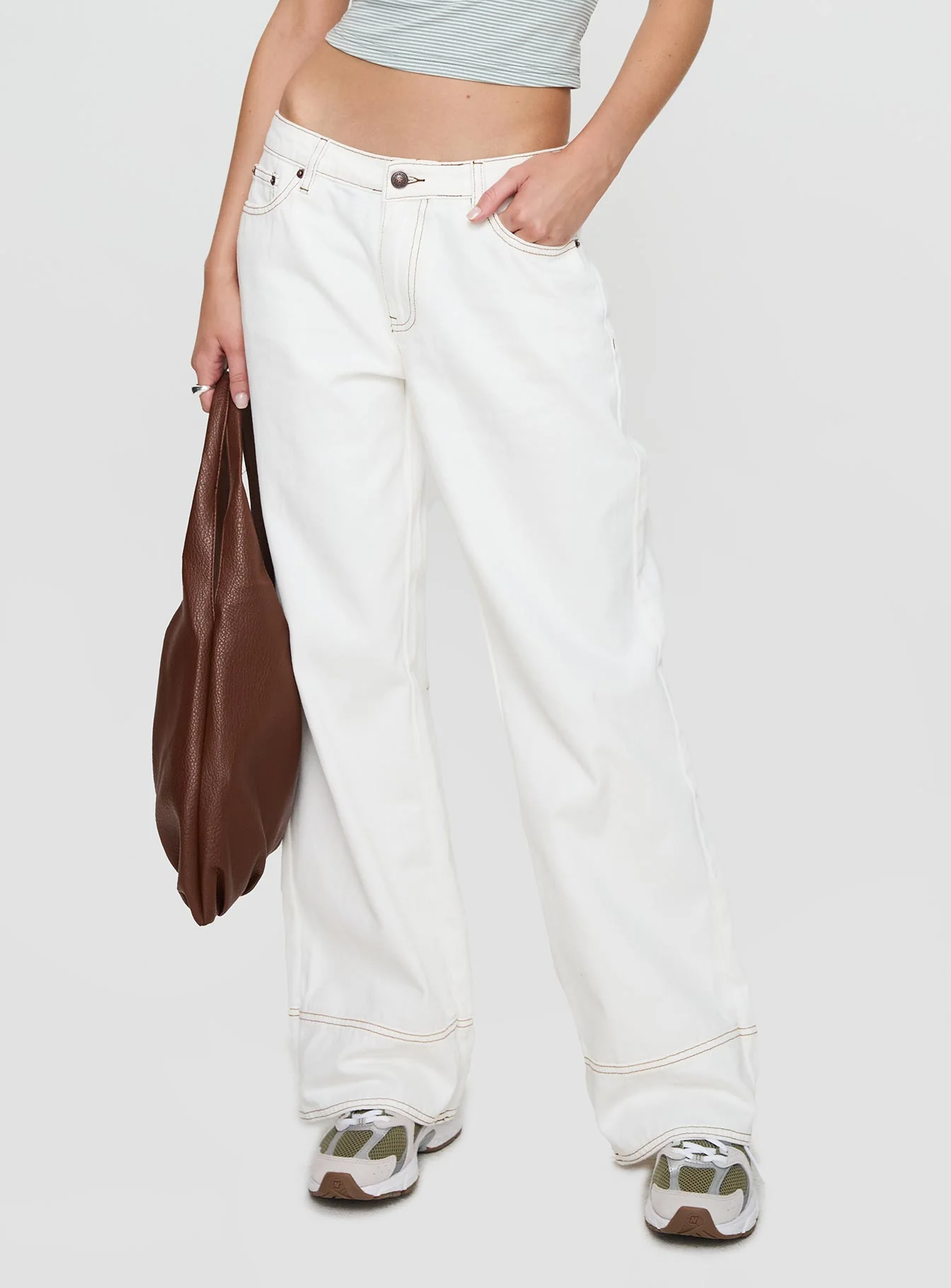 Gage Contrast Stitch Jeans White - Image 2