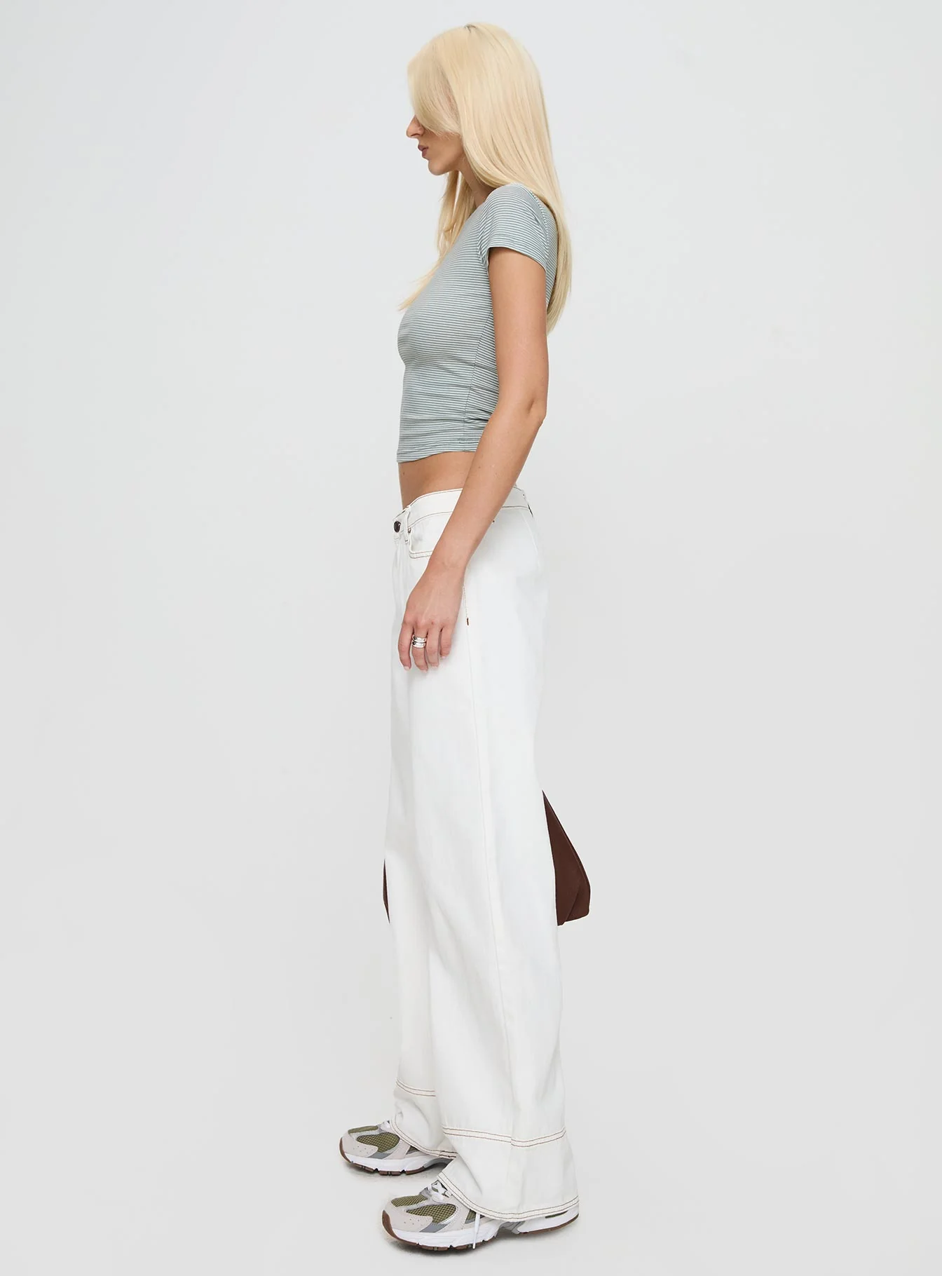 Gage Contrast Stitch Jeans White - Image 4