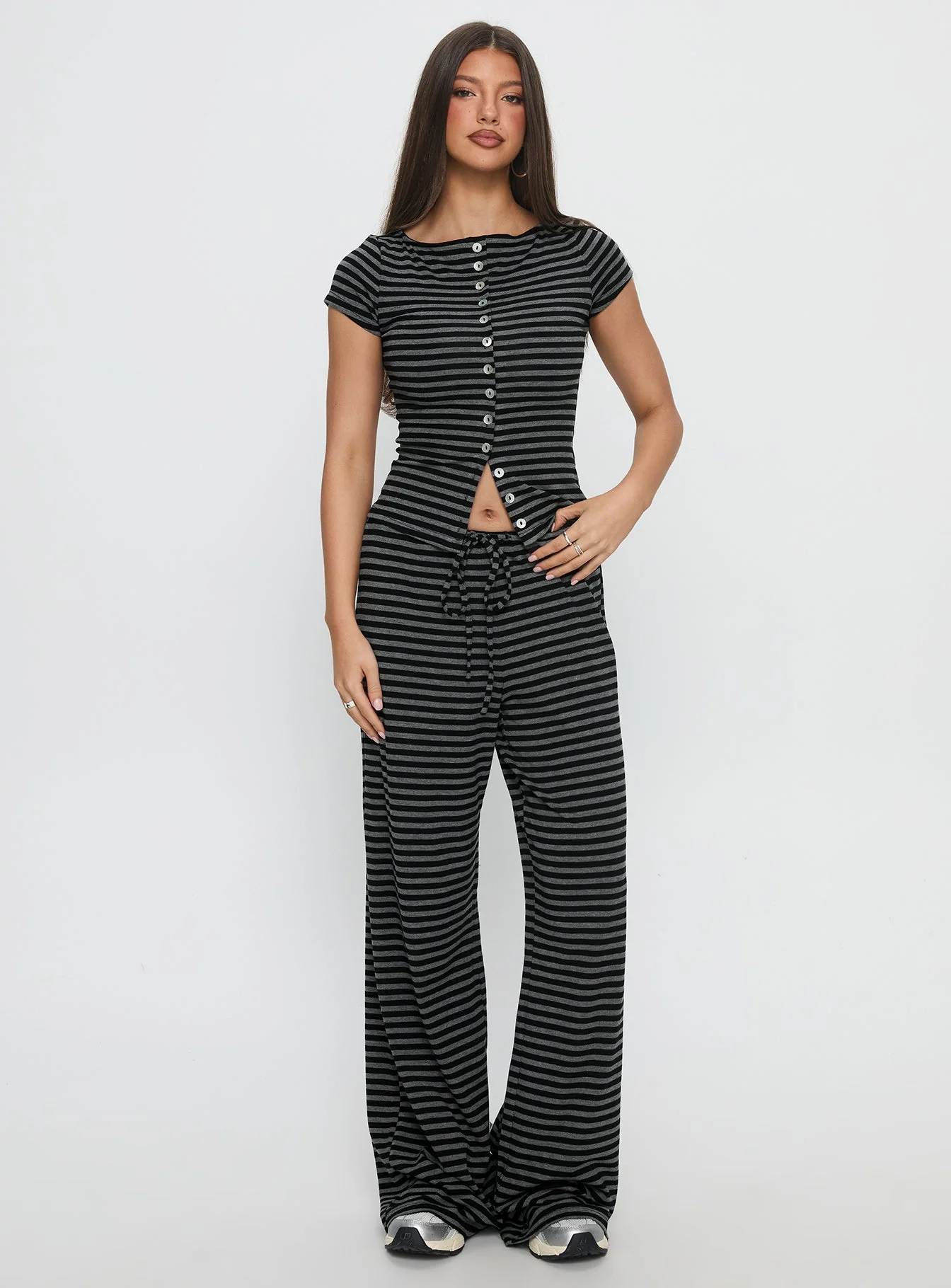 Gavrielle Jersey Wide Leg Pants Stripe - Image 3