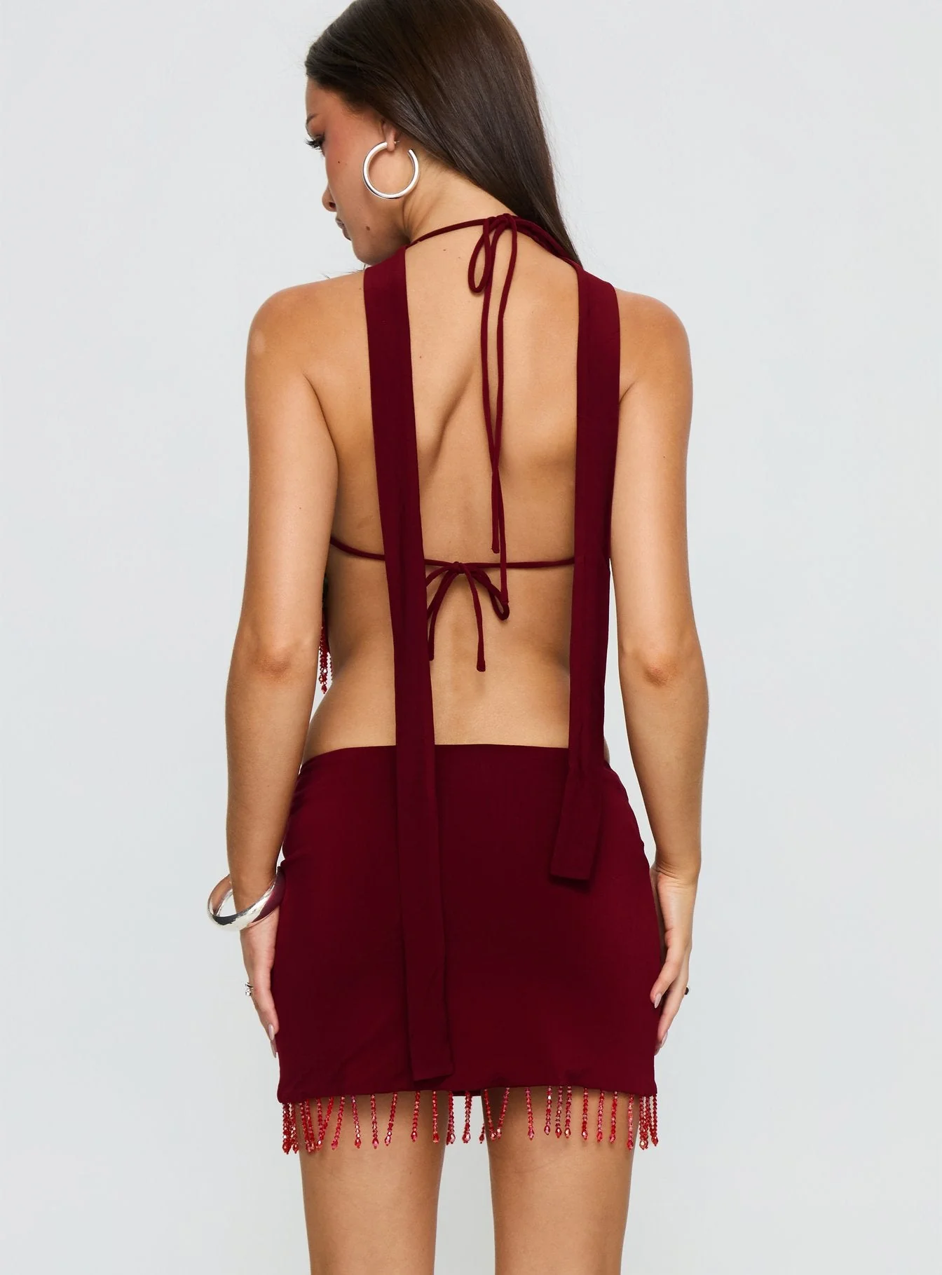 Ginah Bead Tassel Mini Skirt Red - Image 5