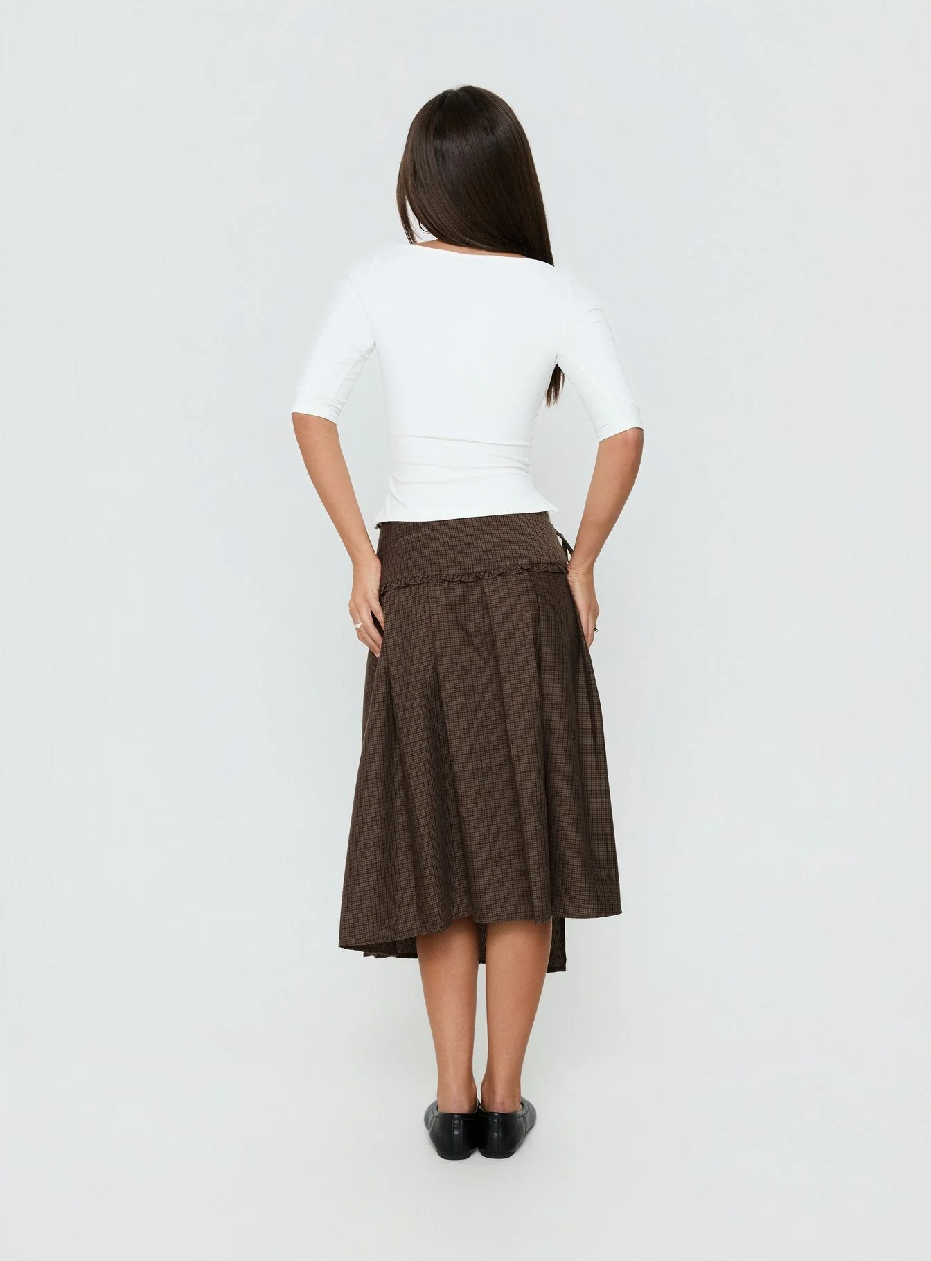 Ginella Pleated Tie Side Midi Skirt Brown Check - Image 5
