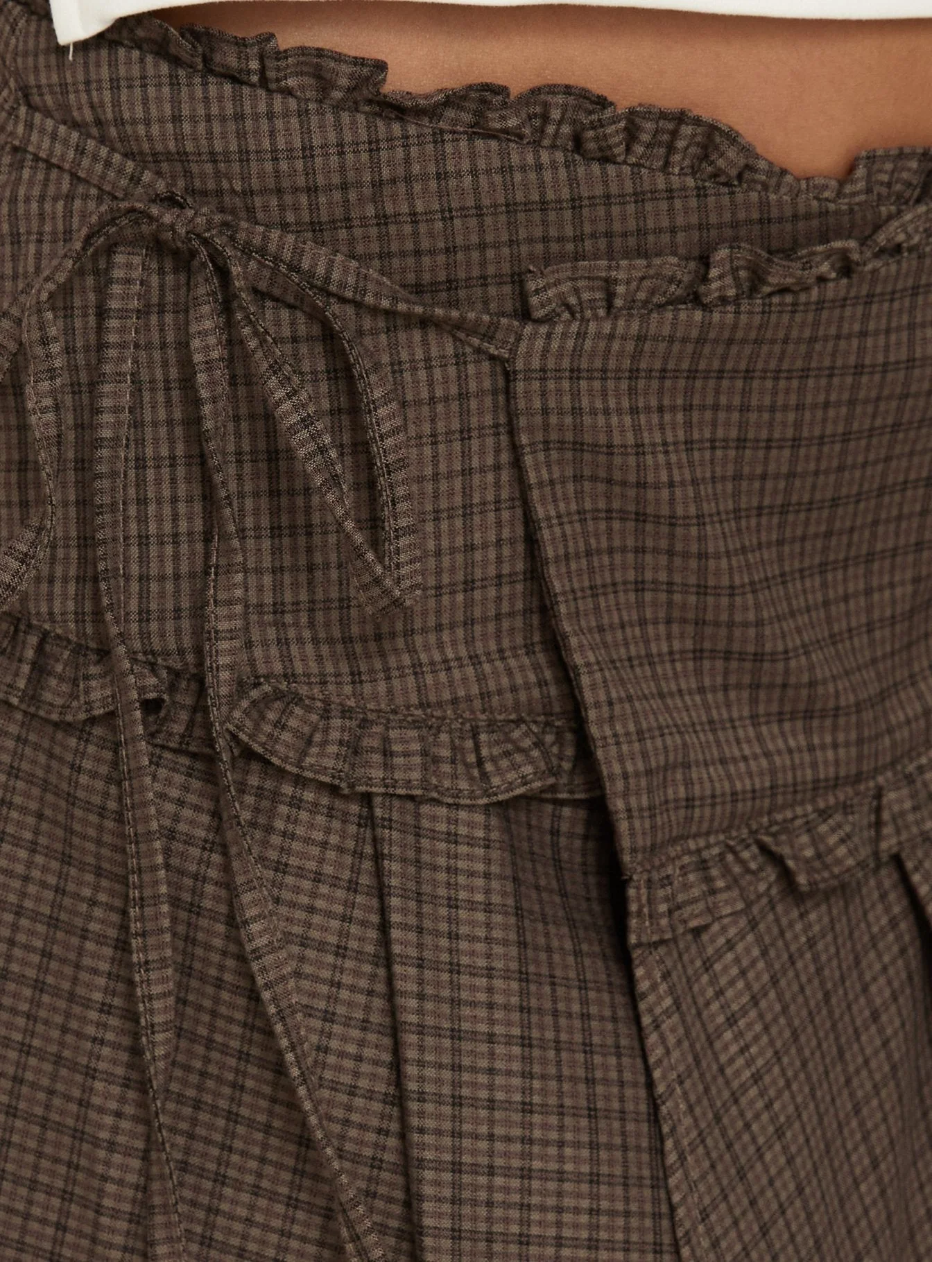Ginella Pleated Tie Side Midi Skirt Brown Check - Image 6