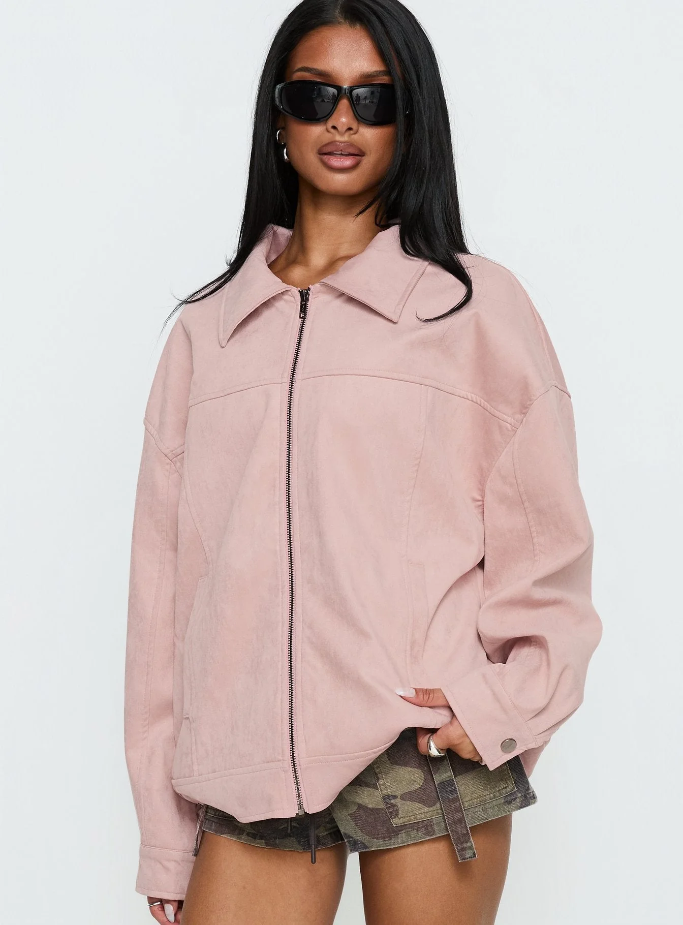 Goldsmith Faux Suede Bomber Jacket Pink - Image 2