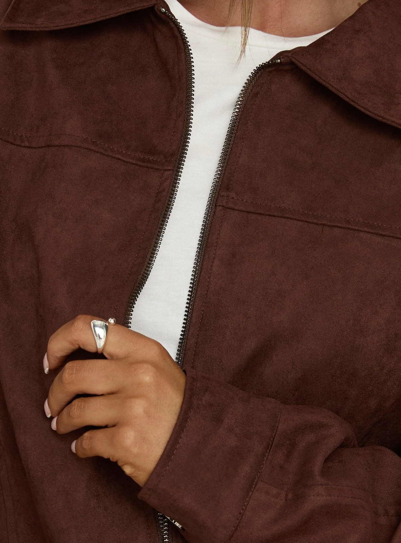 Goldsmith Faux Suede Tassel Bomber Jacket Chocolate - Image 5