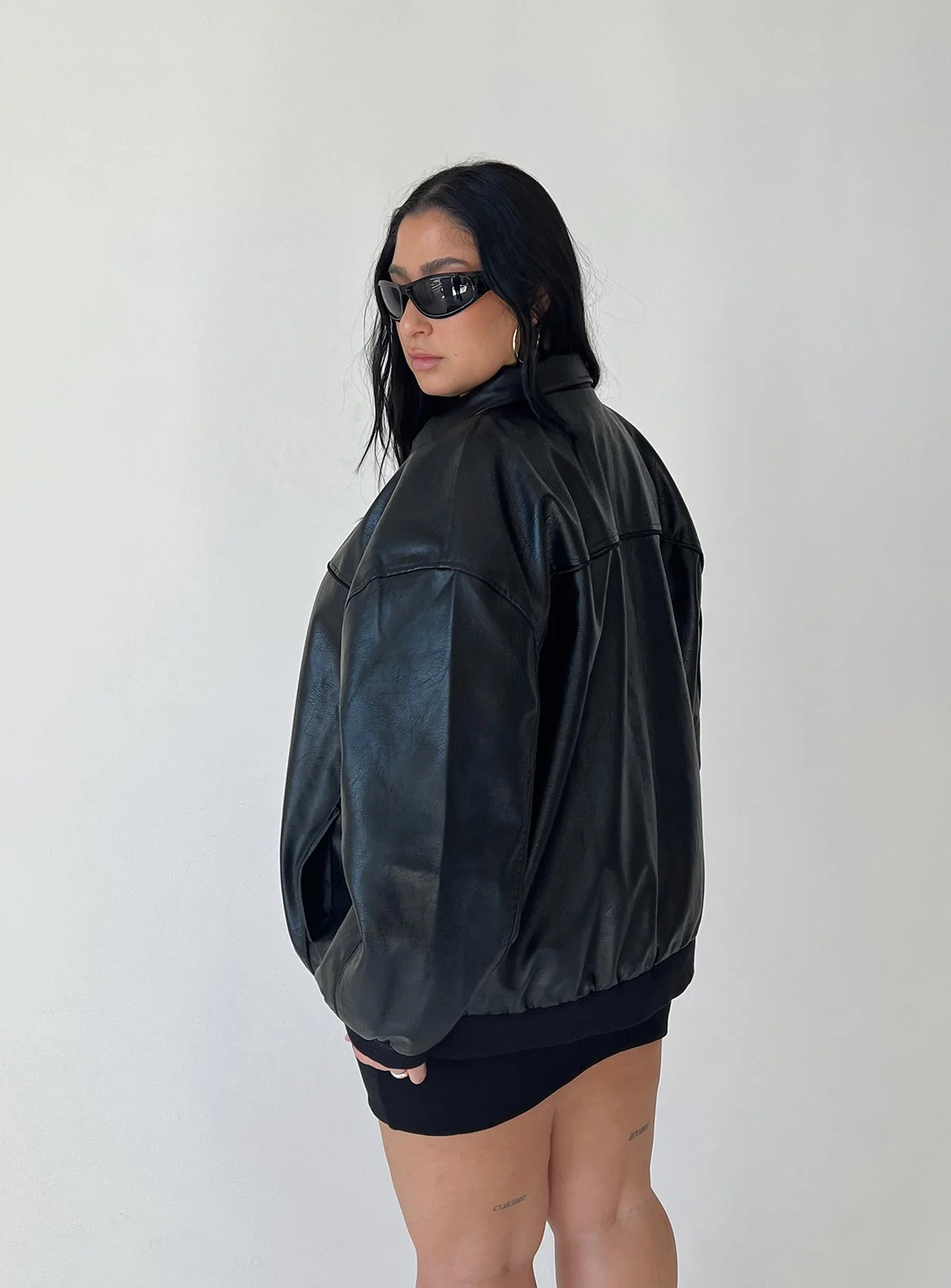 Goldsmith PU Bomber Jacket Black Curve - Image 5