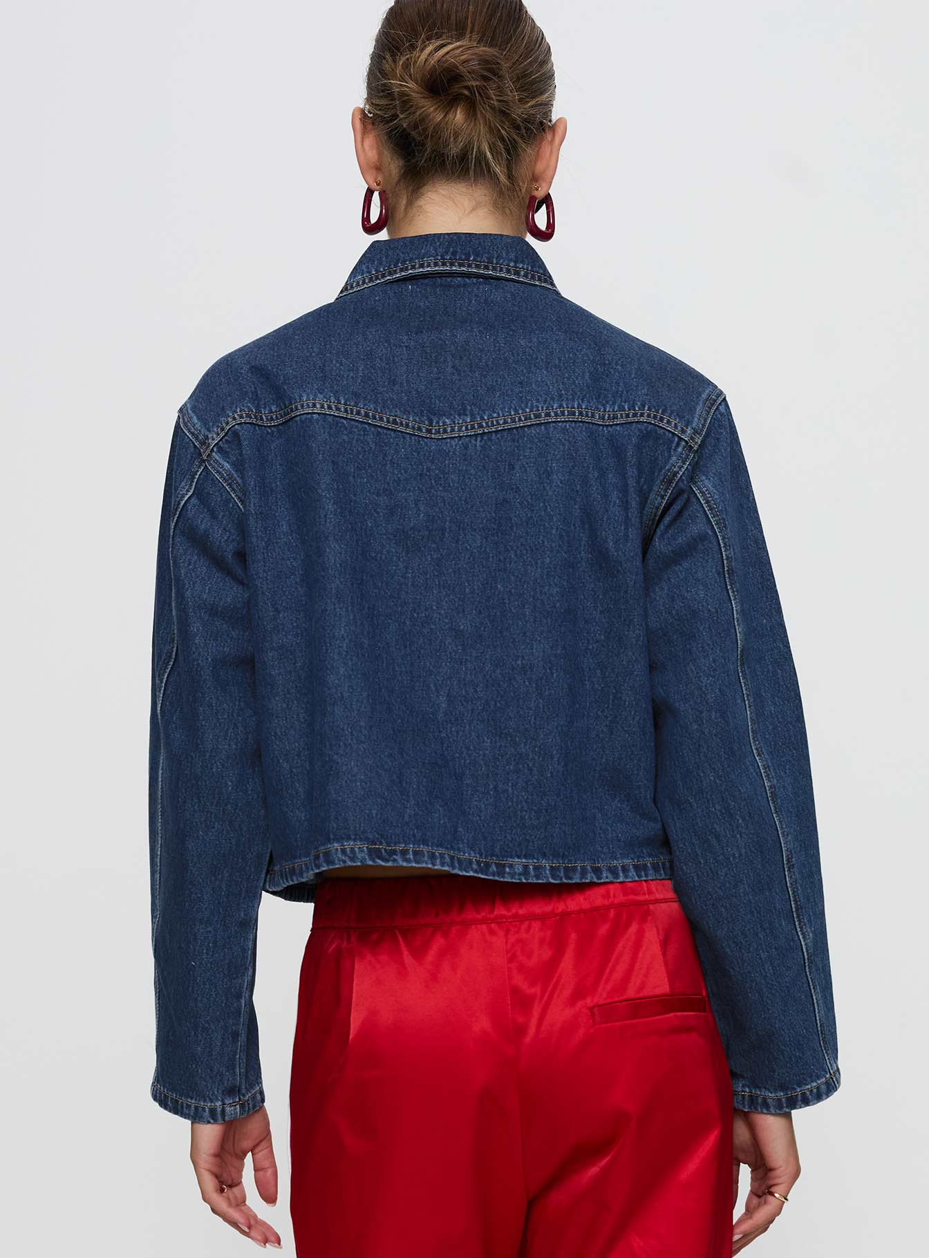 Good On You Bow Detail Jacket Blue Denim - Image 5