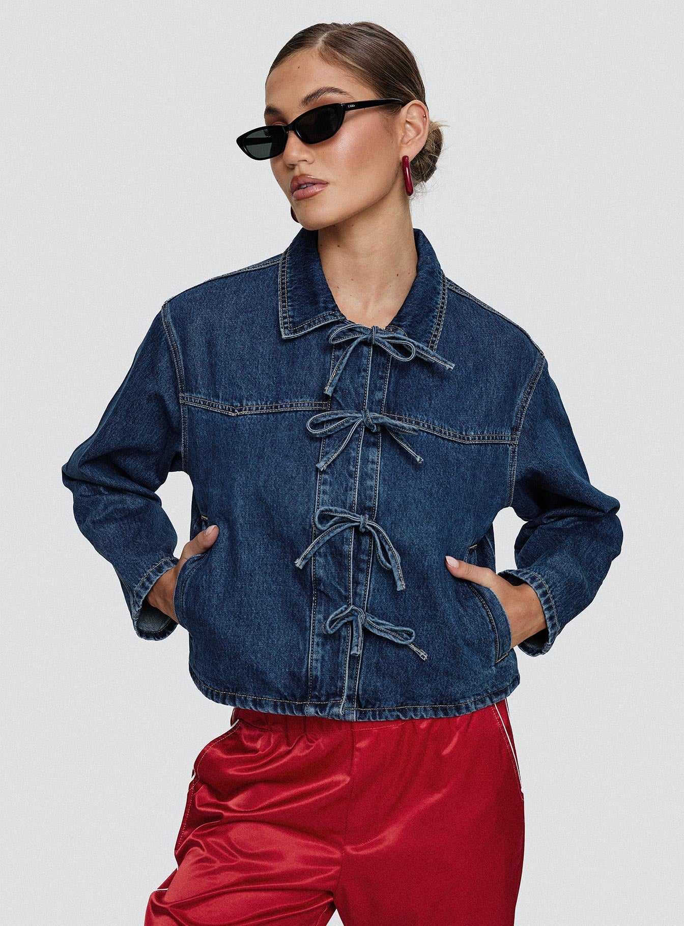 Good On You Bow Detail Jacket Blue Denim - Image 8