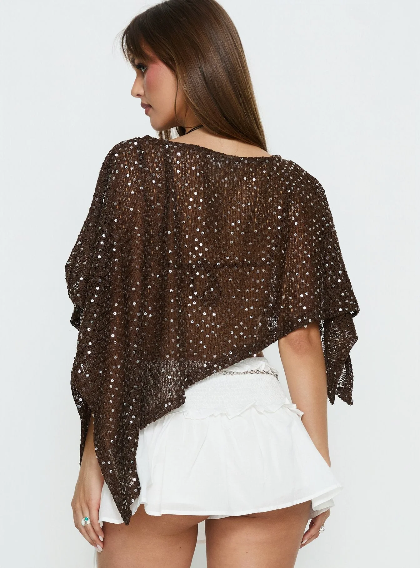 Grotto Asymmetrical Boat Neck Poncho Brown Sparkle - Image 5