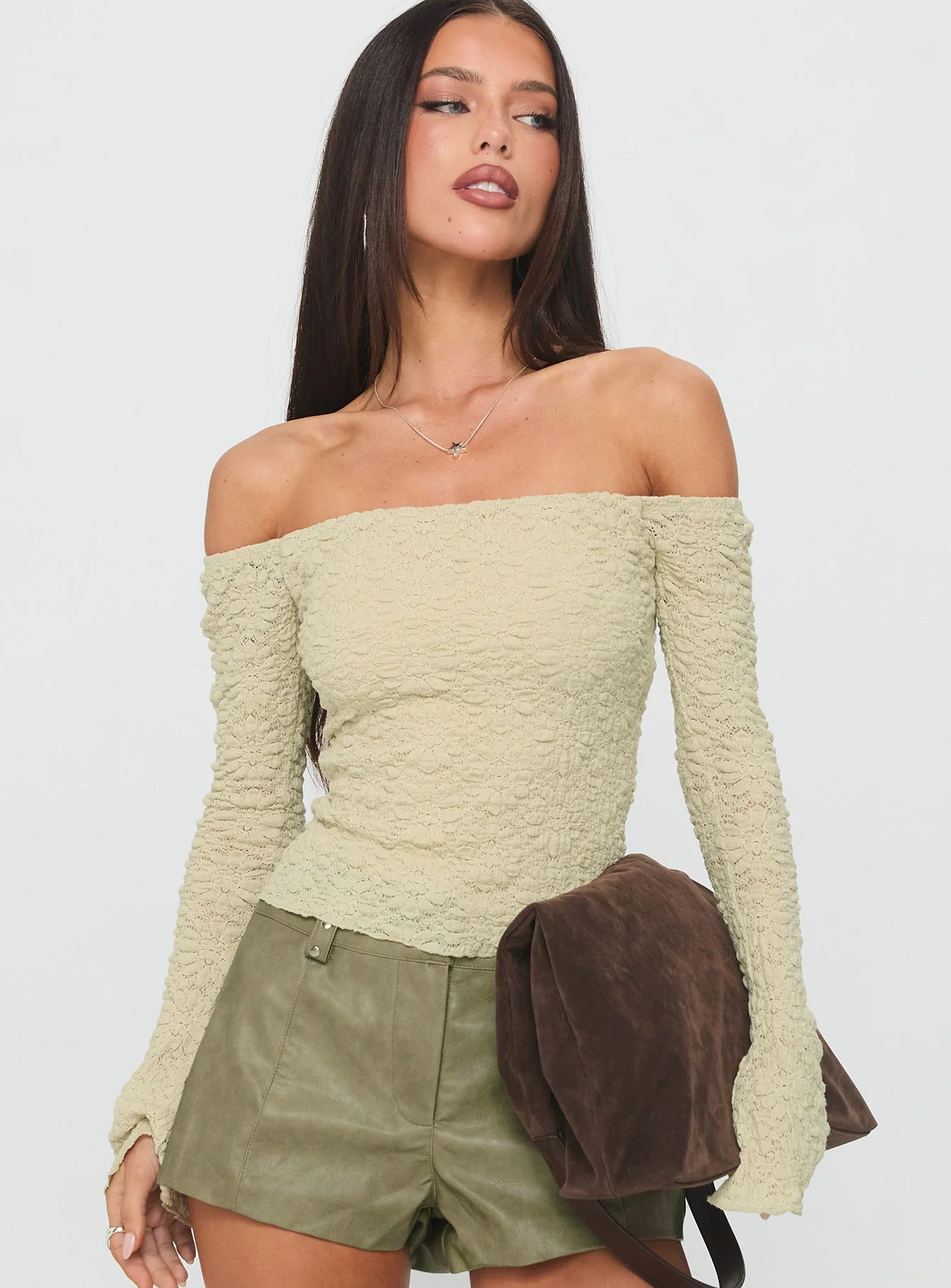 Half Of You Off Shoulder Top Sage - Image 2