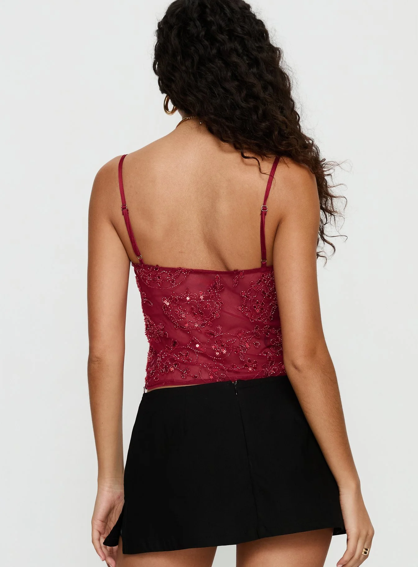 Halima Bead Detail Cami Top Red - Image 5