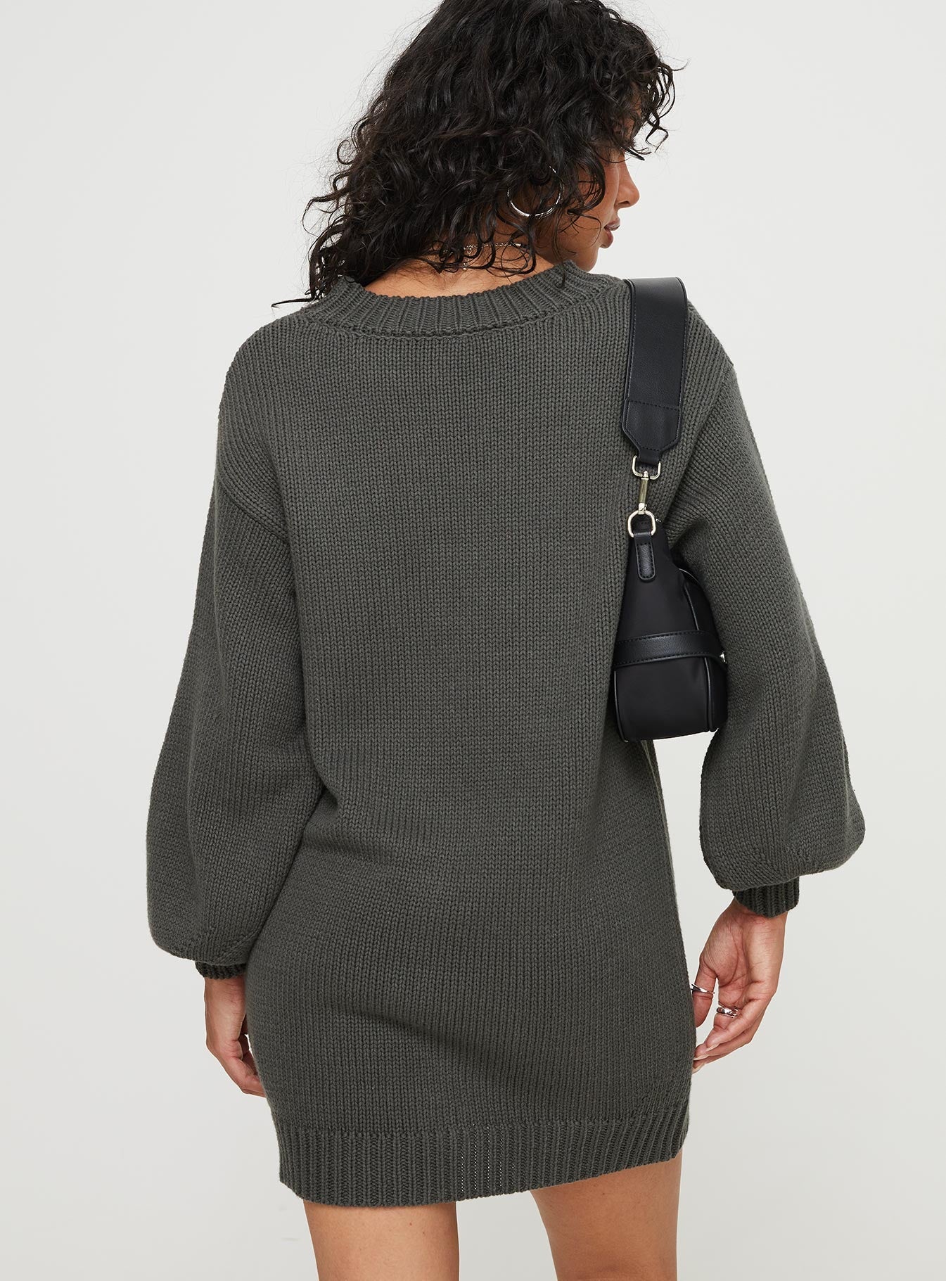 Harmony Balloon Sleeve Knit Mini Dress Charcoal - Image 4