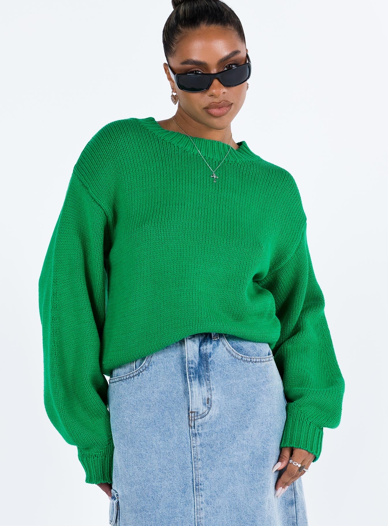 Harmony Balloon Sleeve Knit Sweater Green - Image 2