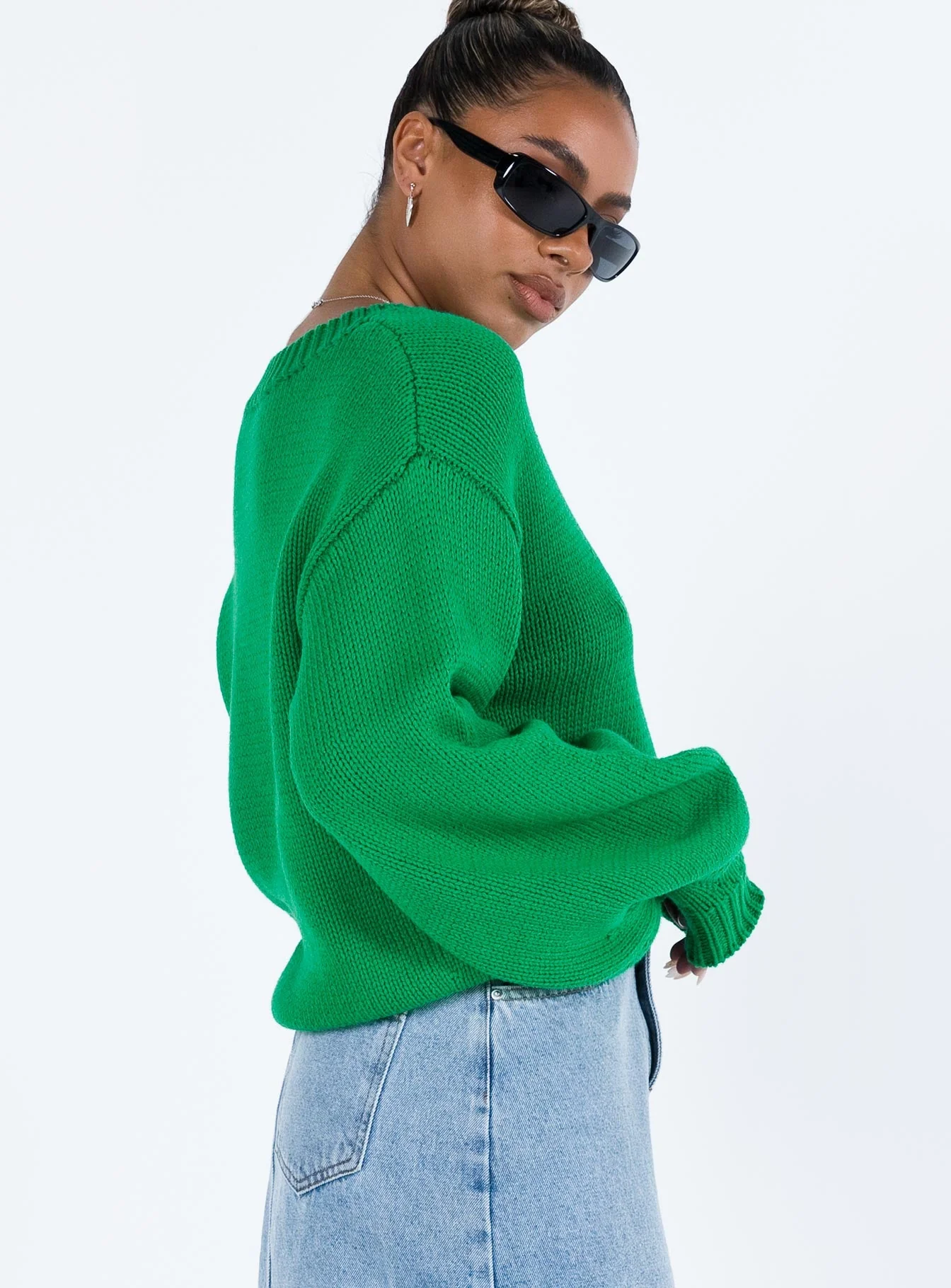 Harmony Balloon Sleeve Knit Sweater Green - Image 4