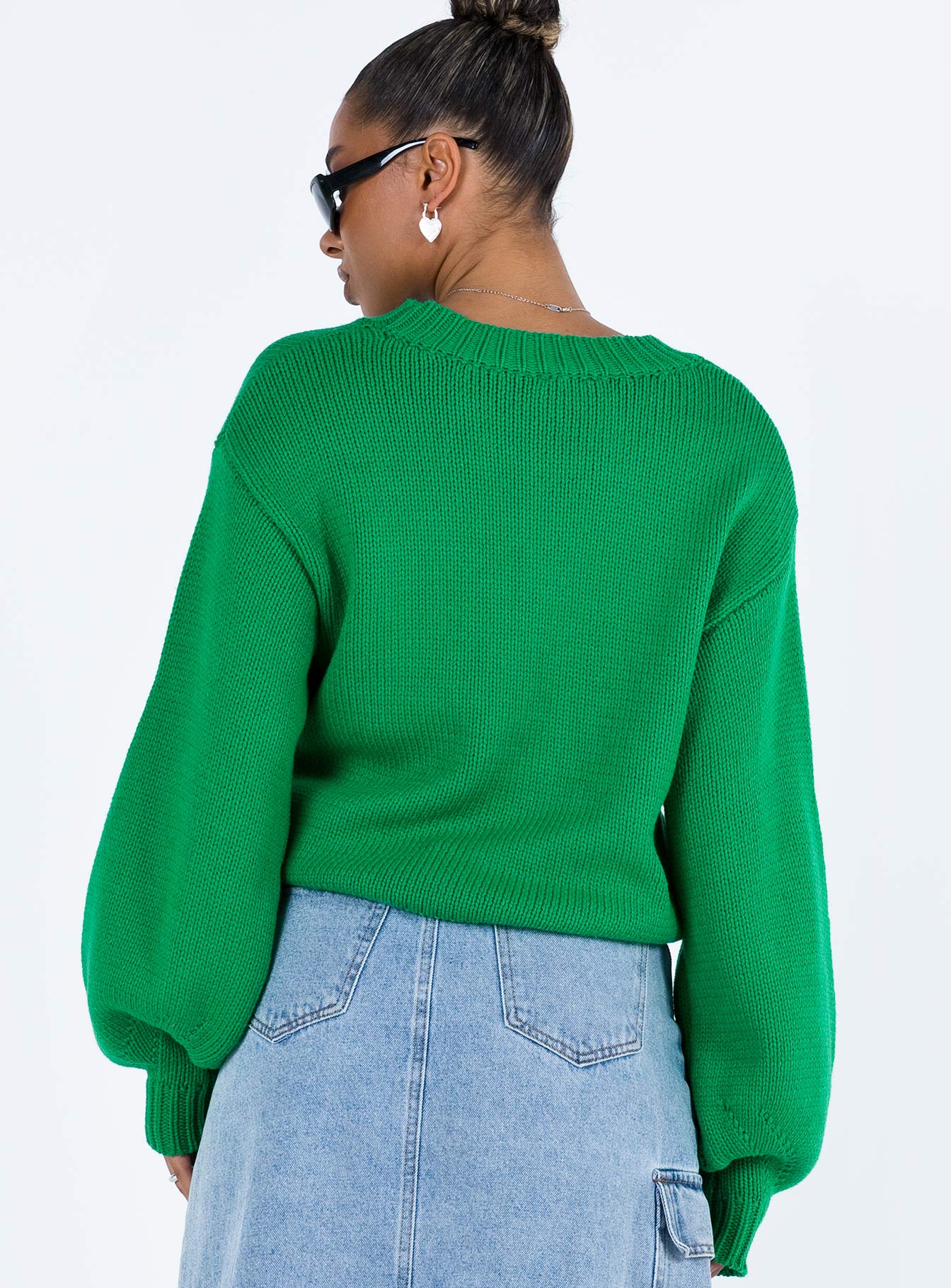 Harmony Balloon Sleeve Knit Sweater Green - Image 5