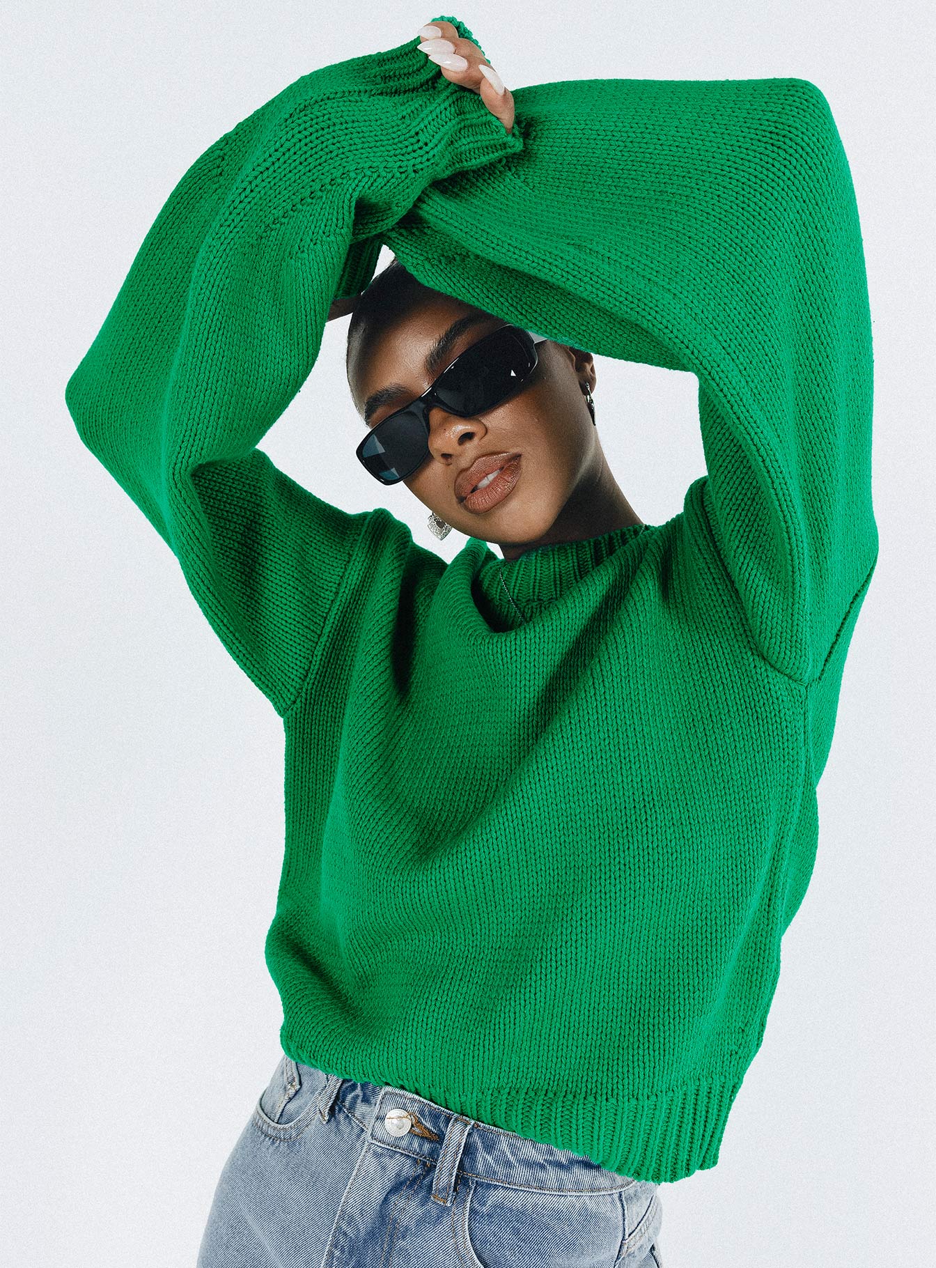Harmony Balloon Sleeve Knit Sweater Green - Image 7