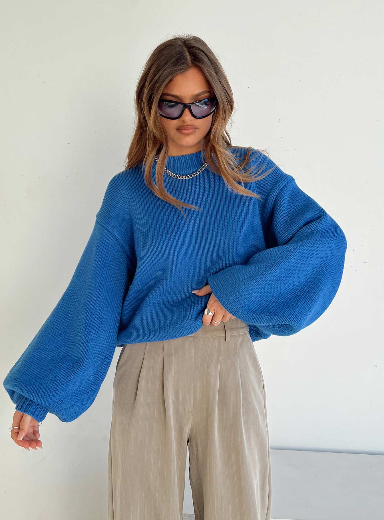 Harmony Balloon Sleeve Knit Sweater Blue - Image 4