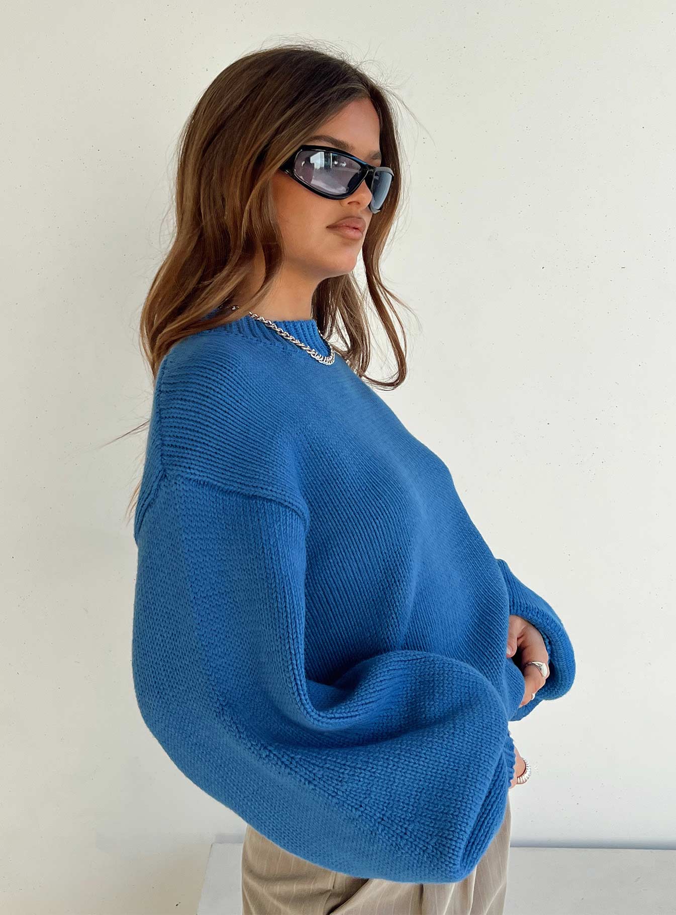 Harmony Balloon Sleeve Knit Sweater Blue - Image 6