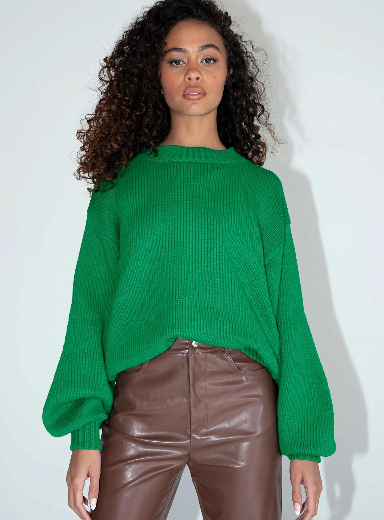 Harmony Balloon Sleeve Knit Sweater Green - Image 2