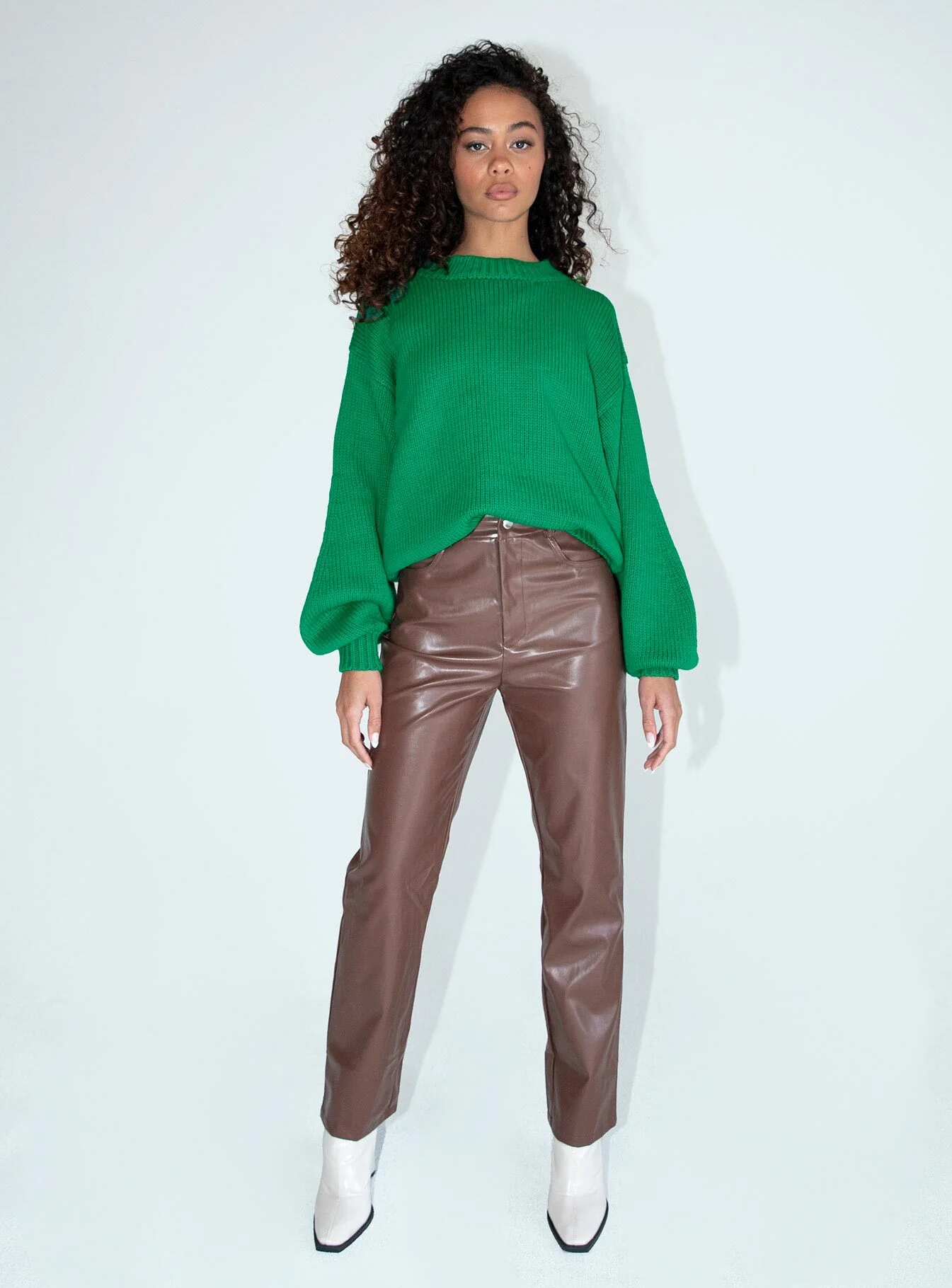 Harmony Balloon Sleeve Knit Sweater Green - Image 3