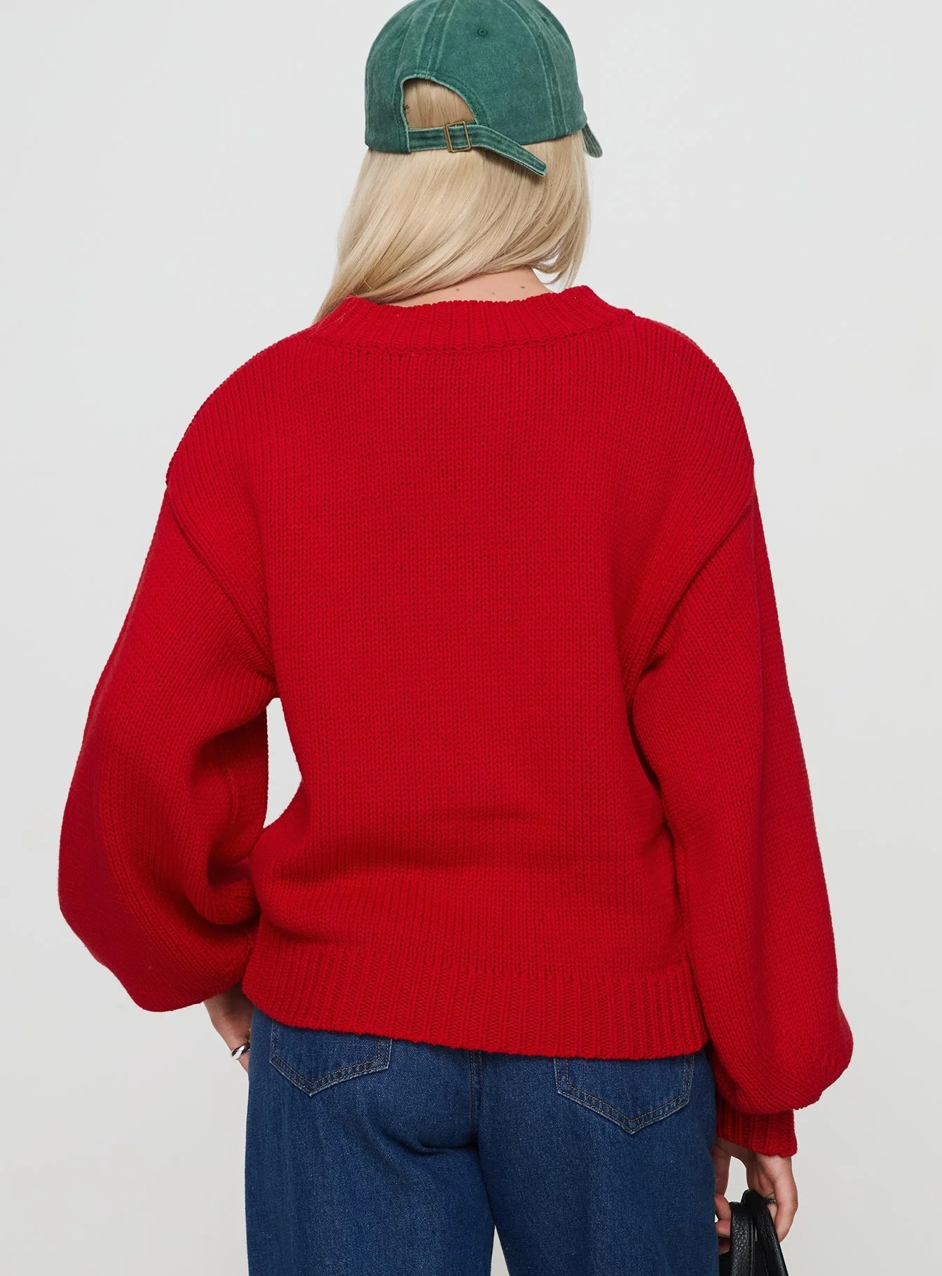 Harmony Balloon Sleeve Knit Sweater Red - Image 5