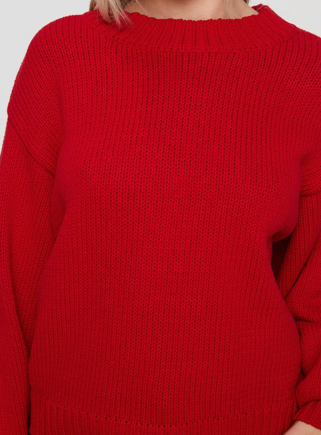 Harmony Balloon Sleeve Knit Sweater Red - Image 6