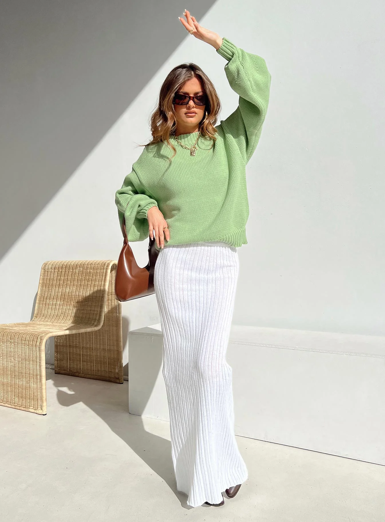 Harmony Balloon Sleeve Knit Sweater Sage - Image 3