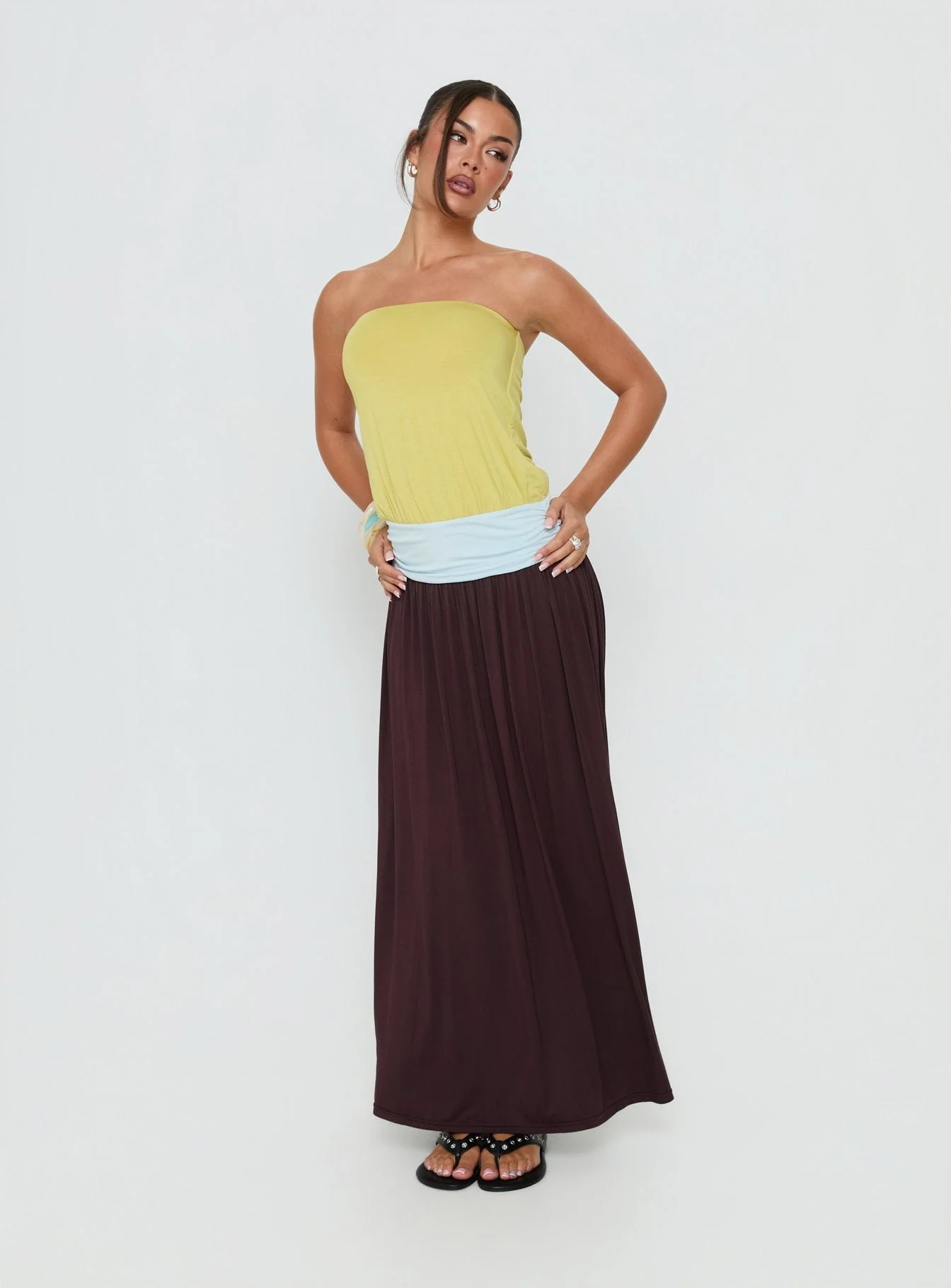Heart Swarm Colour Block Strapless Maxi Dress Multi - Image 2