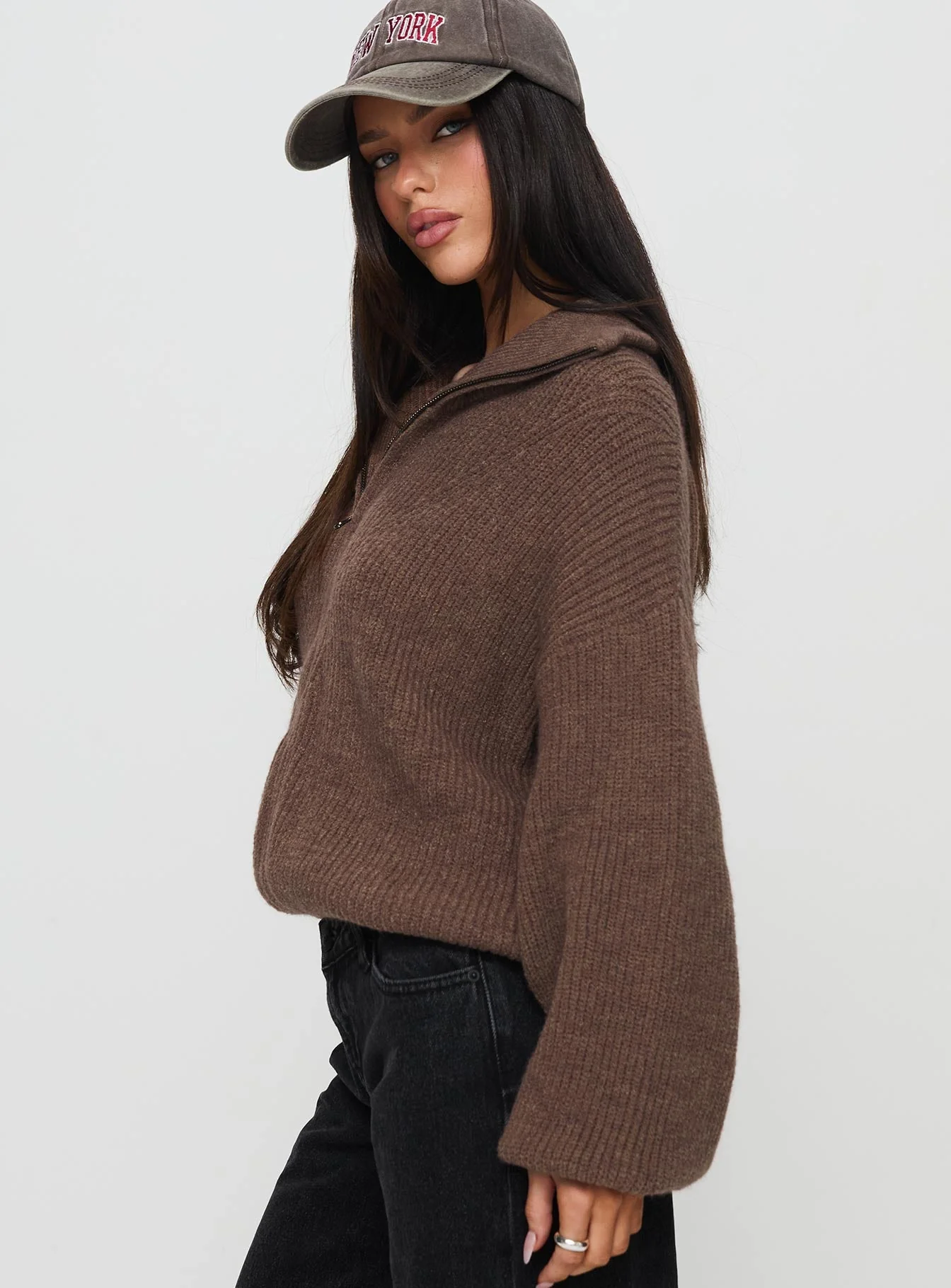 Hertford Zip Through Knit Sweater Brown - Image 4