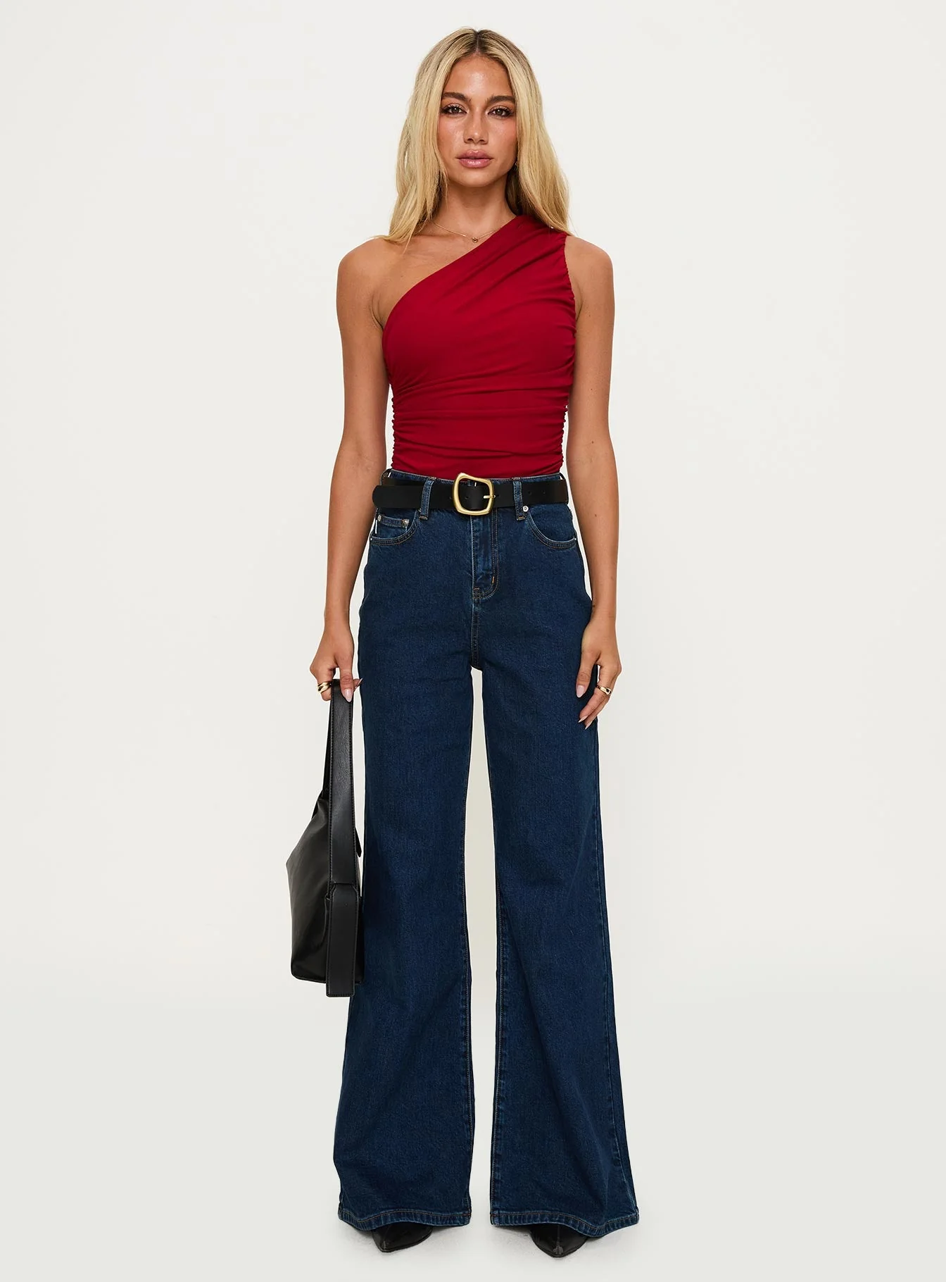 Heston Asymmetrical Ruched Bodysuit Red - Image 6