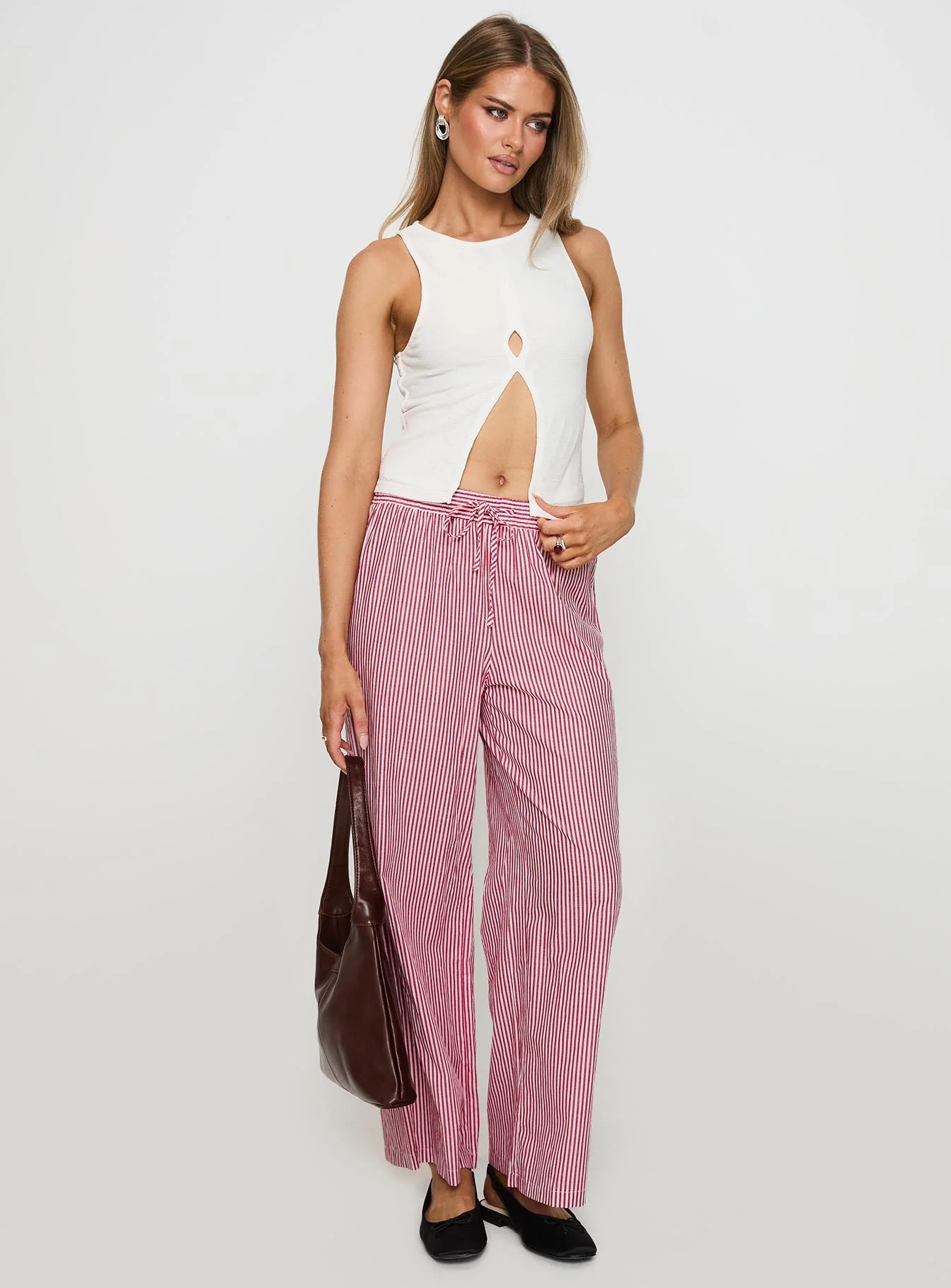 Holiday Tie Front Pants Red/White Stripe - Image 3