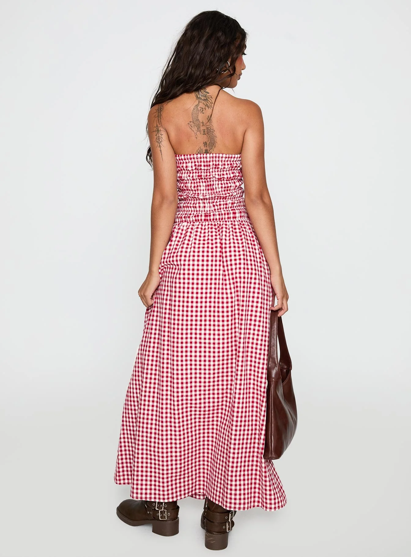Human Nature Strapless Maxi Dress Red Check - Image 5