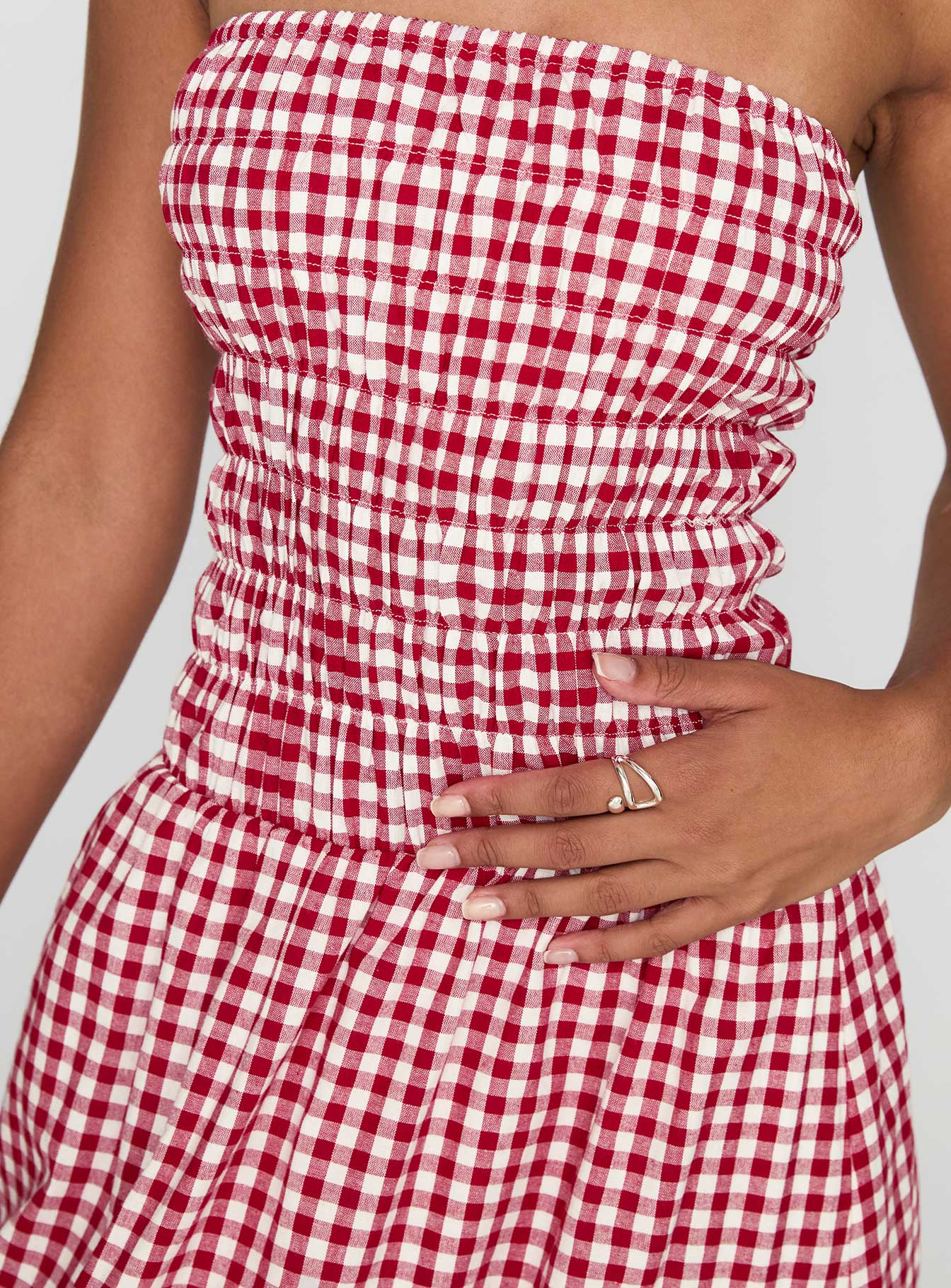 Human Nature Strapless Maxi Dress Red Check - Image 6