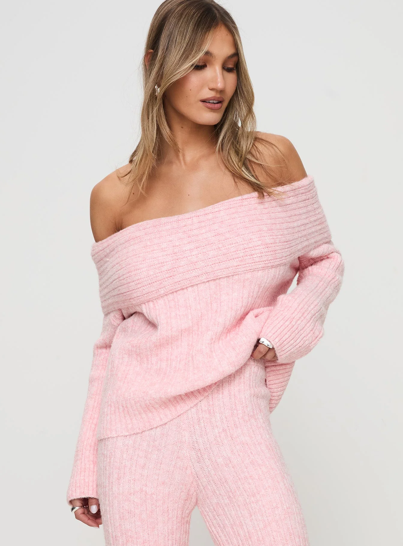 Icicle Off Shoulder Knit Sweater Pink - Image 2