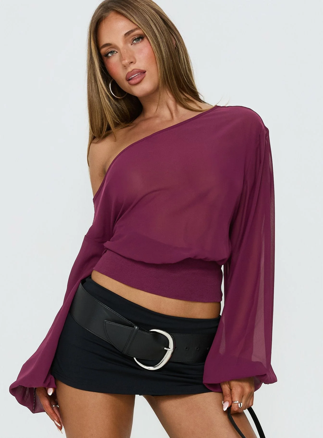 Idalina Slouchy Chiffon Top Plum - Image 2