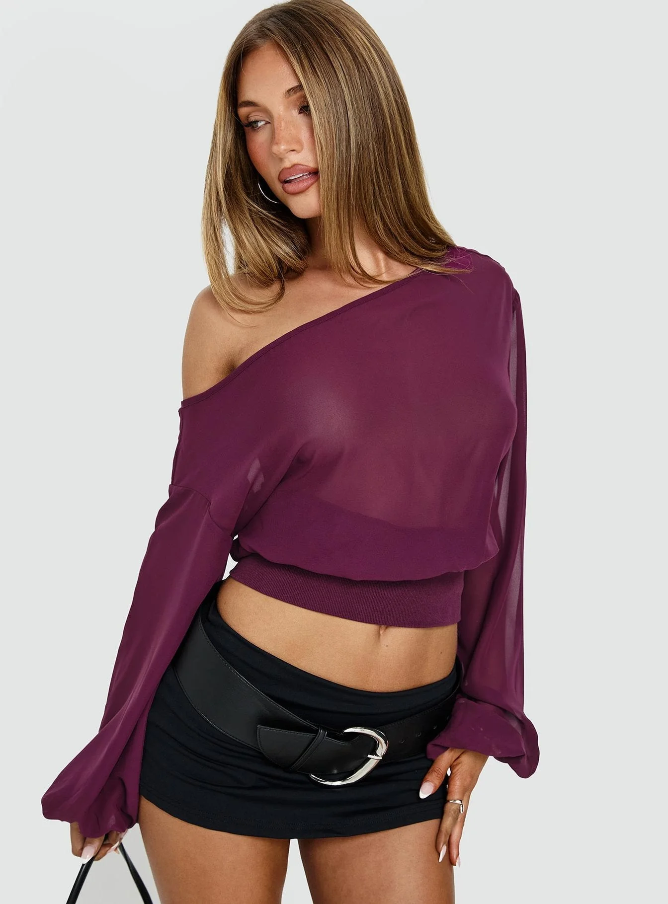 Idalina Slouchy Chiffon Top Plum - Image 8