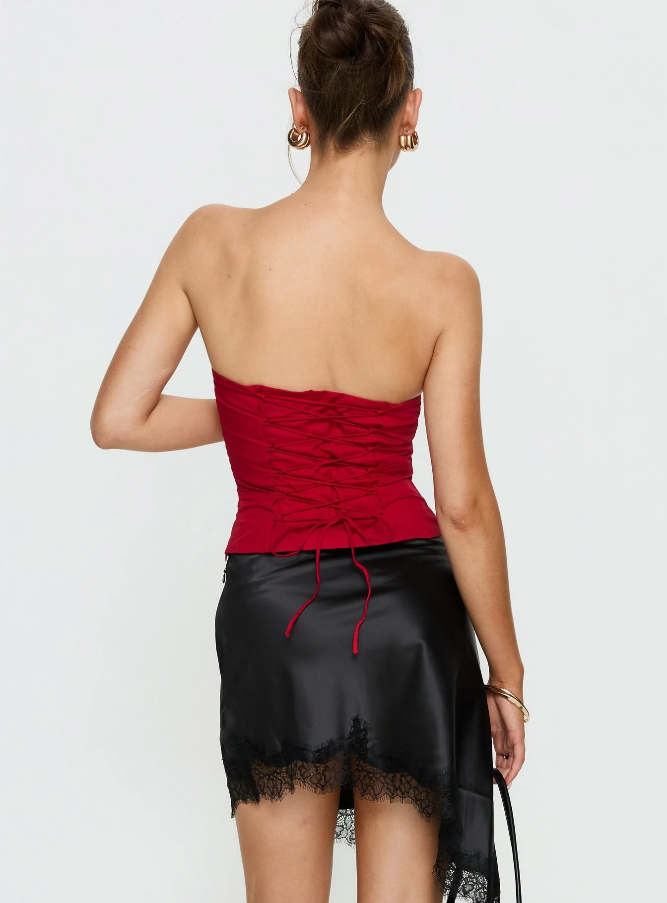 Idette Lace Asymmetrical Mini Skirt Black - Image 5
