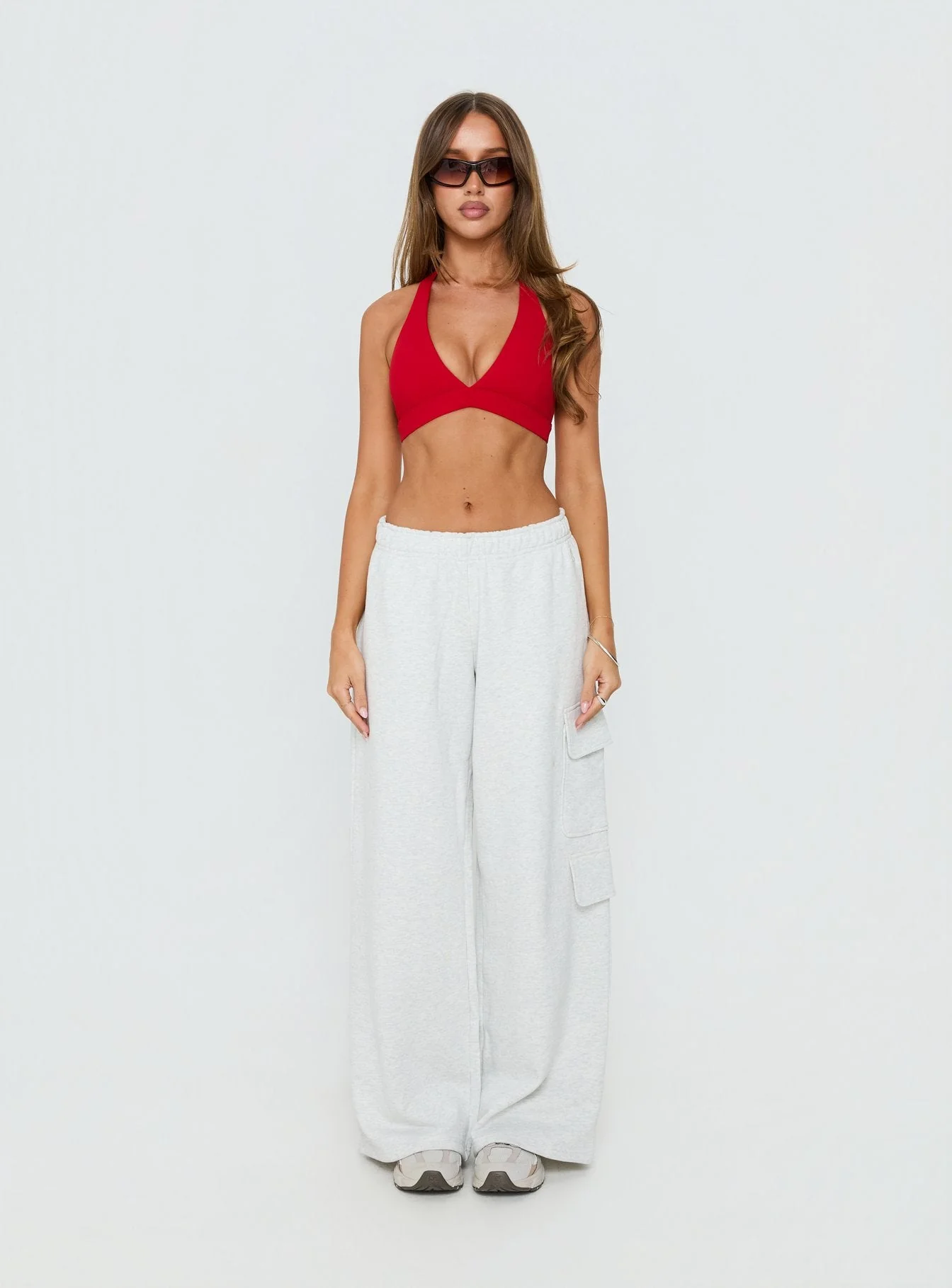 In Motion Active Plunge Halter Crop Top Red - Image 8