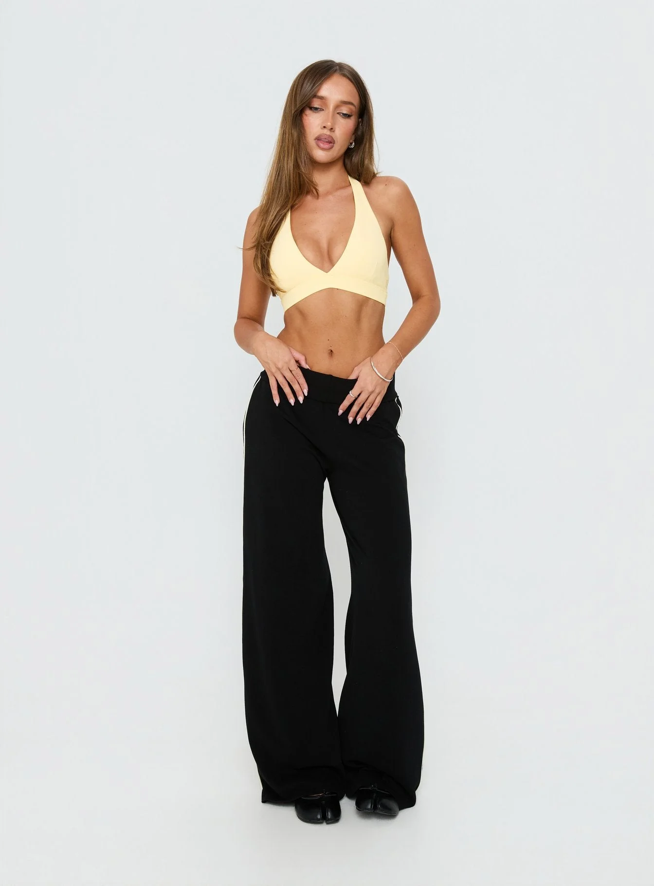 In Motion Active Plunge Halter Crop Top Yellow - Image 2